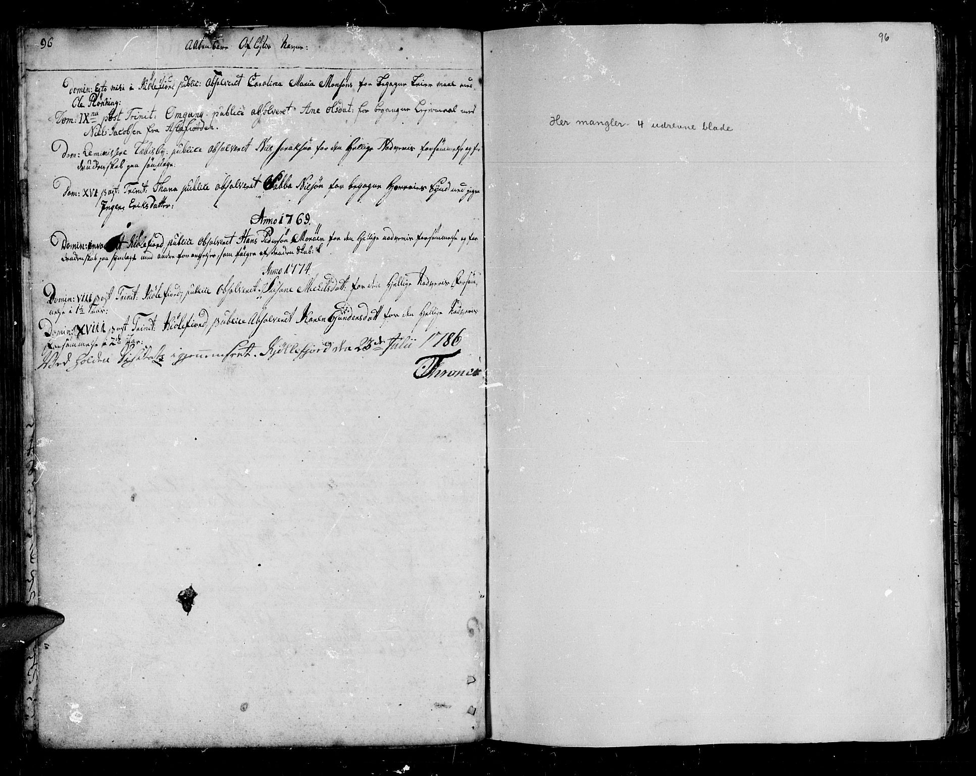 Lebesby sokneprestkontor, AV/SATØ-S-1353/H/Ha/L0001kirke: Ministerialbok nr. 1, 1751-1816, s. 96