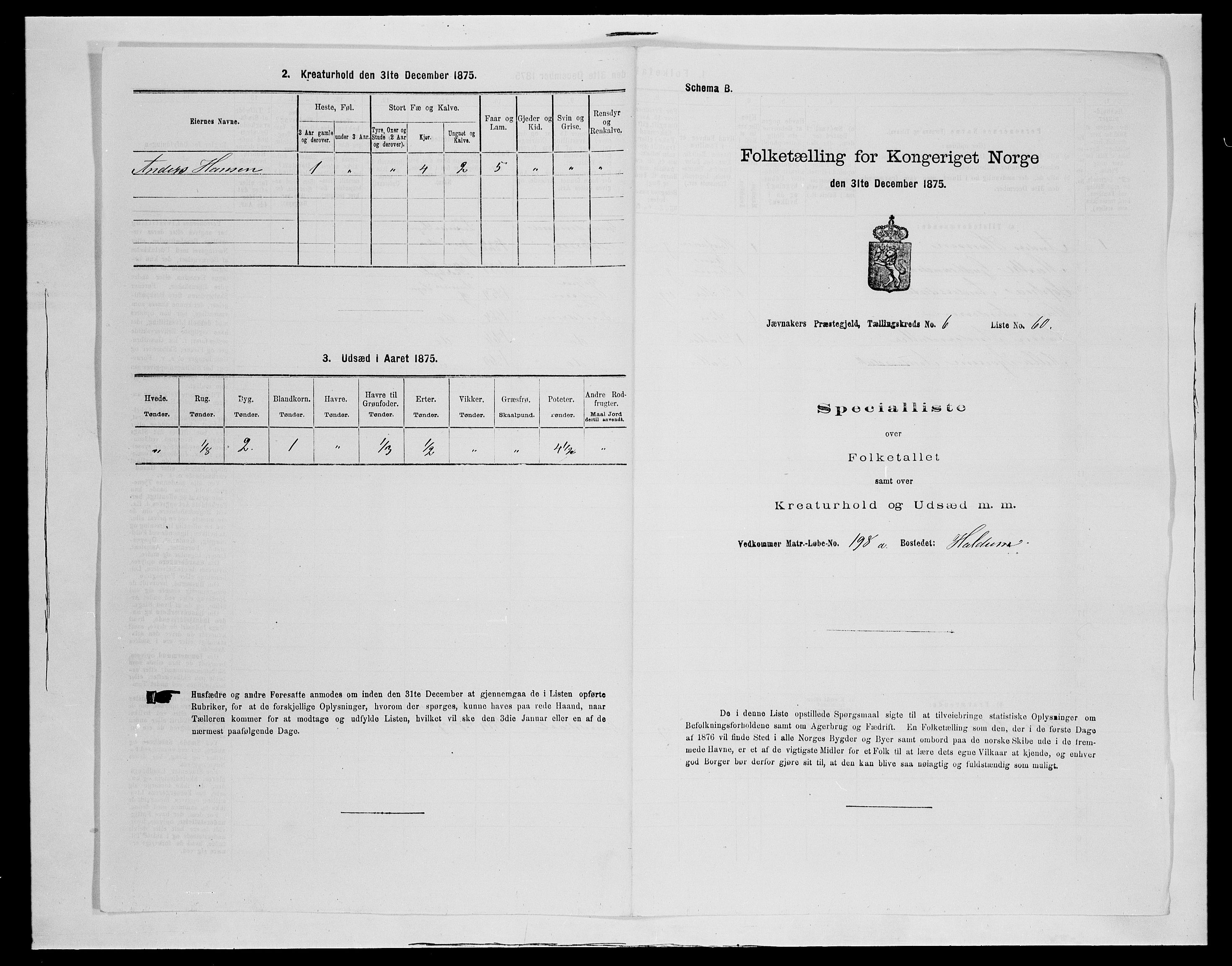 SAH, Folketelling 1875 for 0532P Jevnaker prestegjeld, 1875, s. 1143