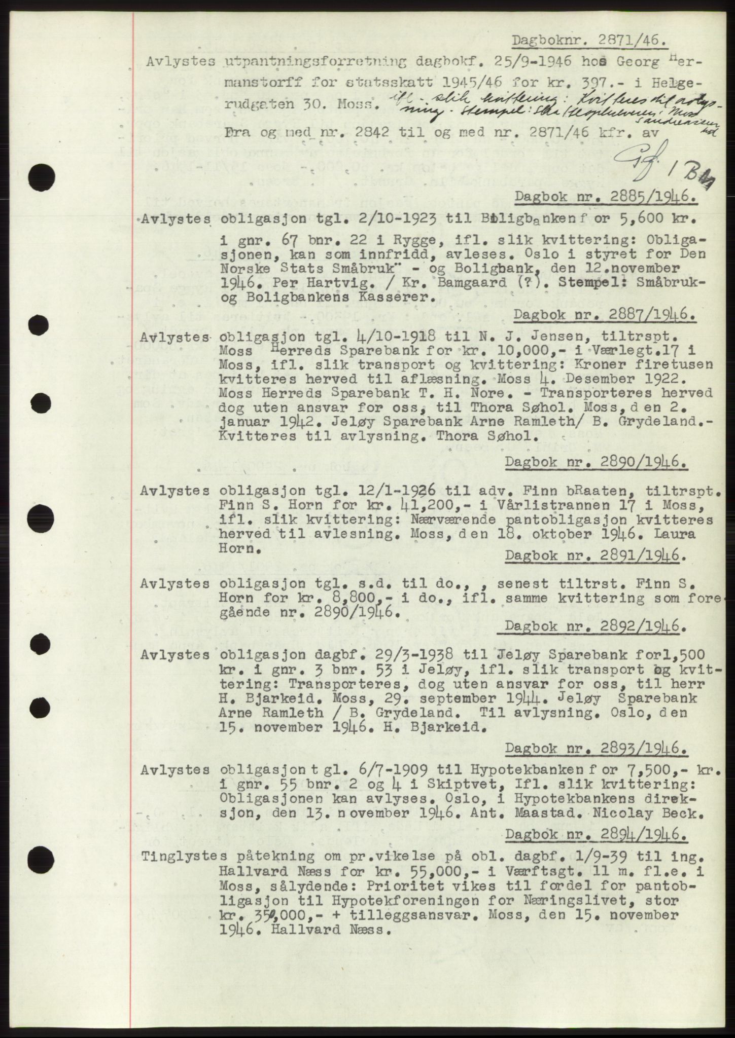 Moss sorenskriveri, SAO/A-10168: Pantebok nr. C10, 1938-1950, Dagboknr: 2871/1946