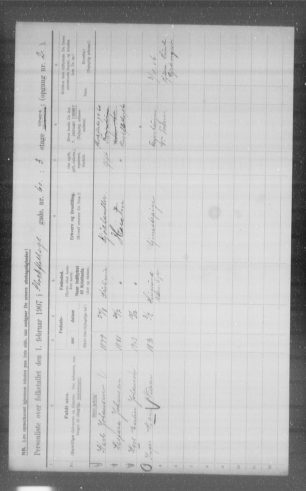 OBA, Kommunal folketelling 1.2.1907 for Kristiania kjøpstad, 1907, s. 52076