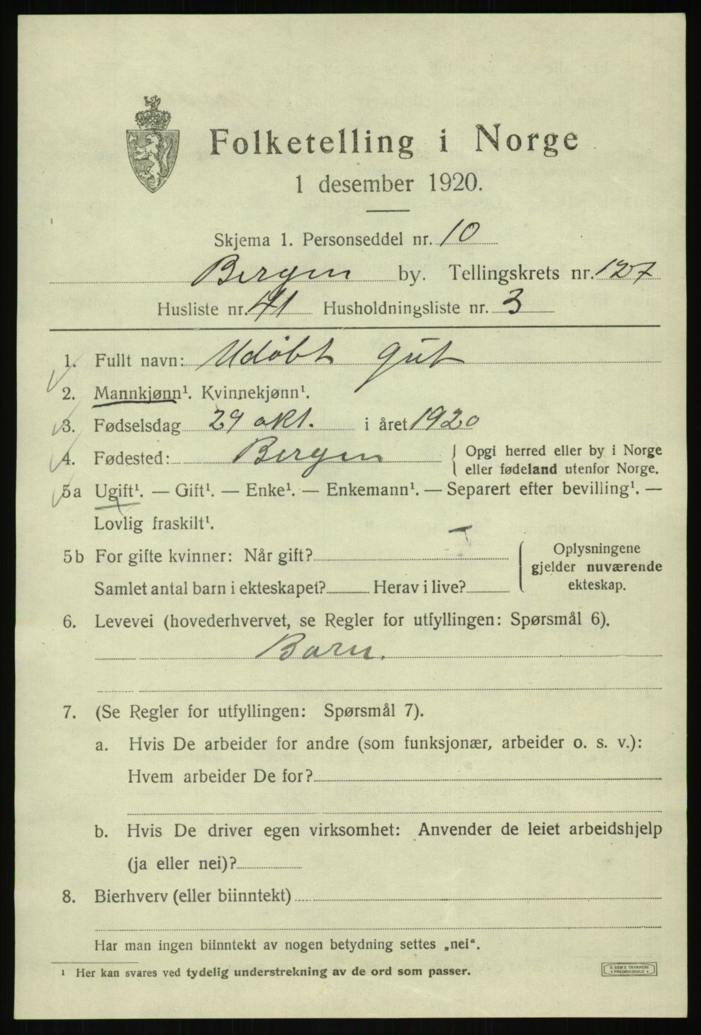 SAB, Folketelling 1920 for 1301 Bergen kjøpstad, 1920, s. 215302