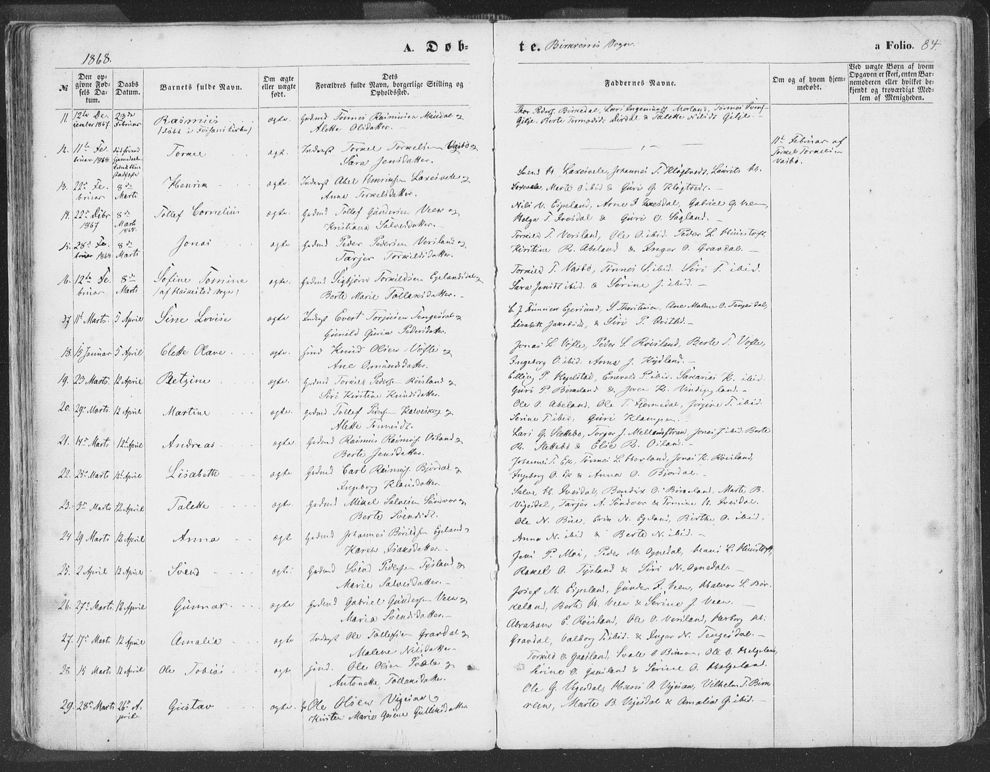 Helleland sokneprestkontor, SAST/A-101810: Ministerialbok nr. A 7.1, 1863-1886, s. 84