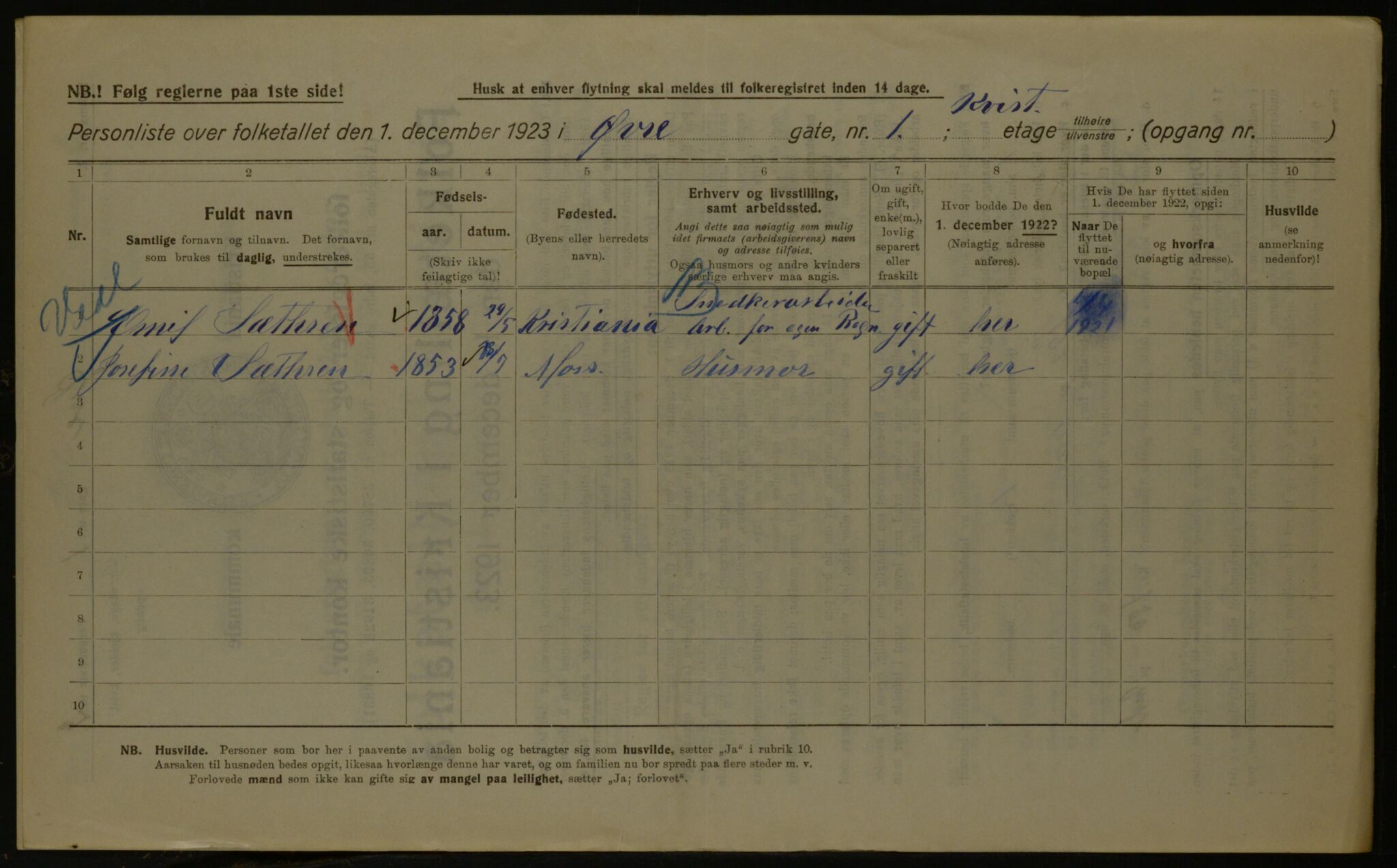 OBA, Kommunal folketelling 1.12.1923 for Kristiania, 1923, s. 143040