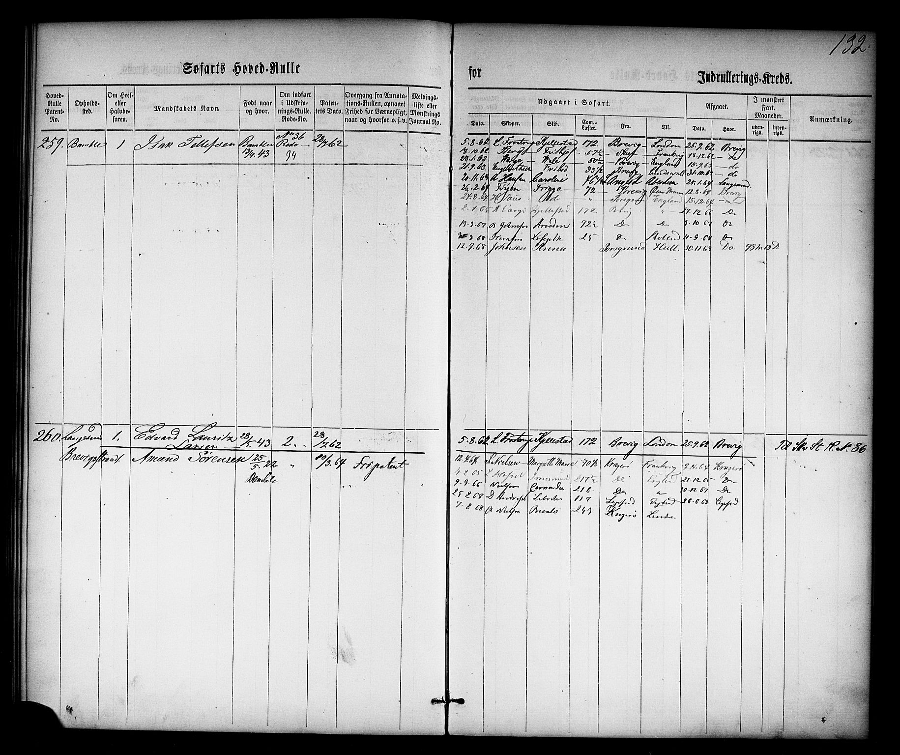 Langesund innrulleringskontor, AV/SAKO-A-831/F/Fc/L0001: Hovedrulle, 1860-1868, s. 157