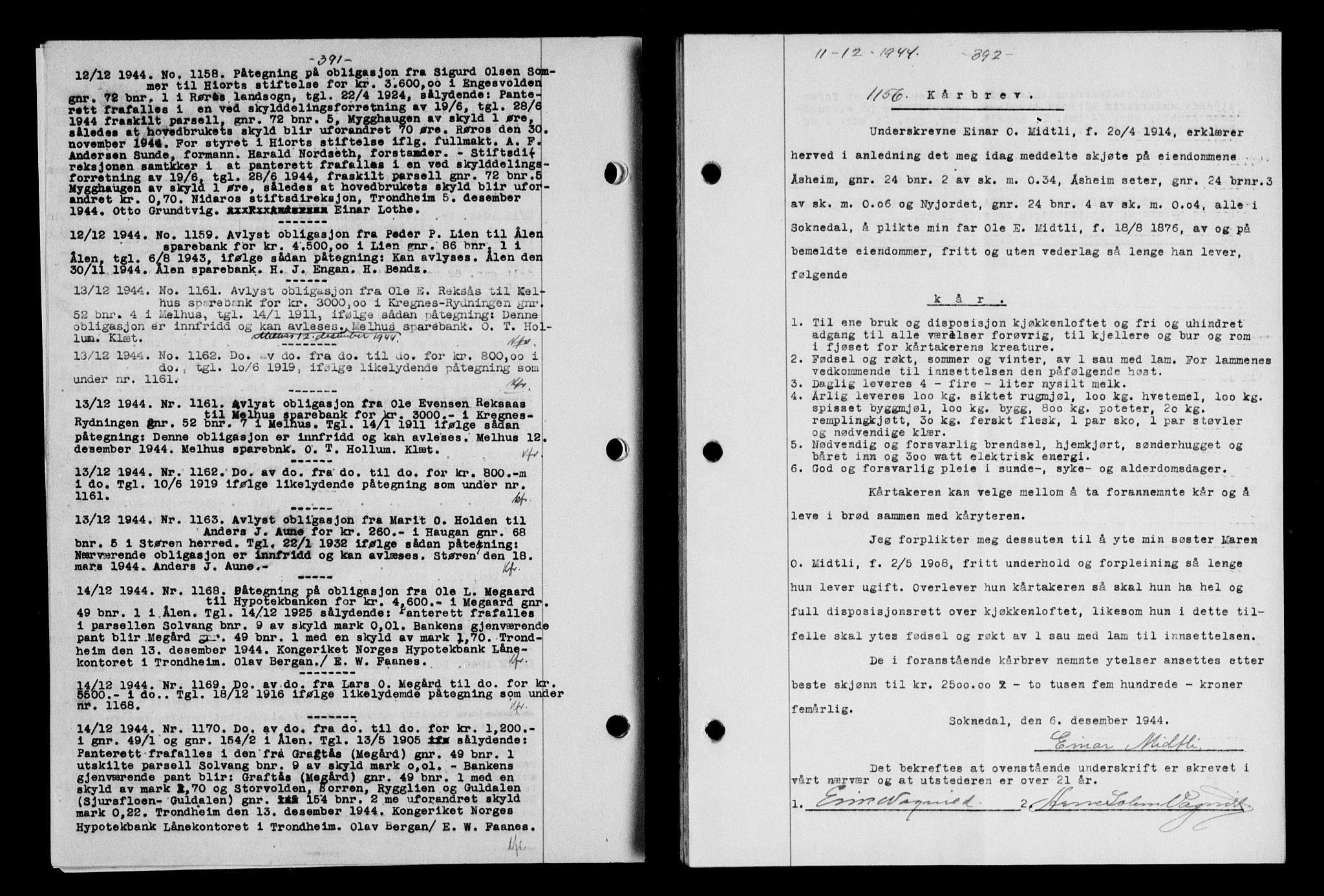 Gauldal sorenskriveri, SAT/A-0014/1/2/2C/L0058: Pantebok nr. 63, 1944-1945, Dagboknr: 1156/1944