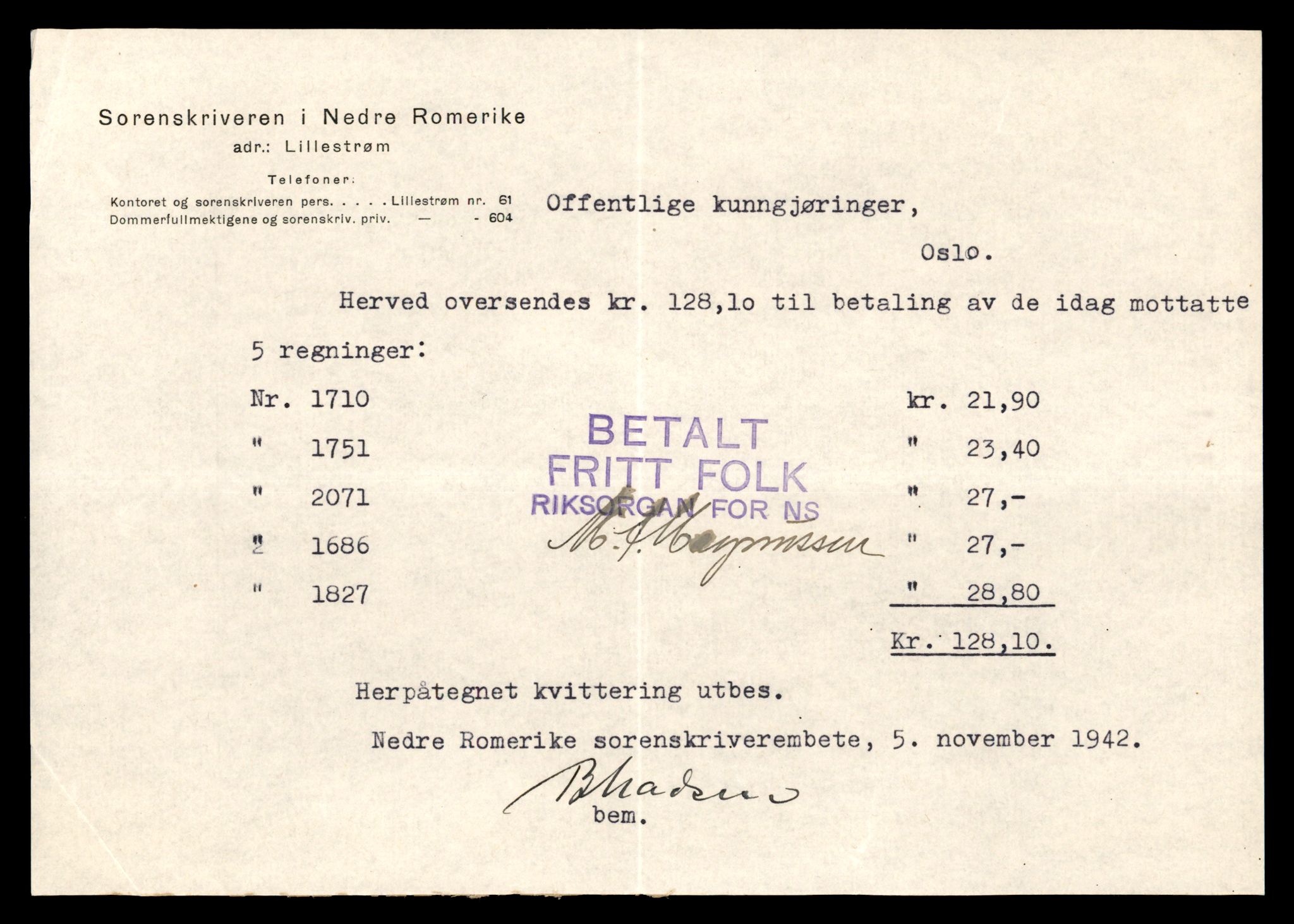 Nedre Romerike sorenskriveri, AV/SAT-A-10469/K/Kd/Kdb/L0002: Firmaanmeldelser 1/1941 - 44/1946, 1941-1946