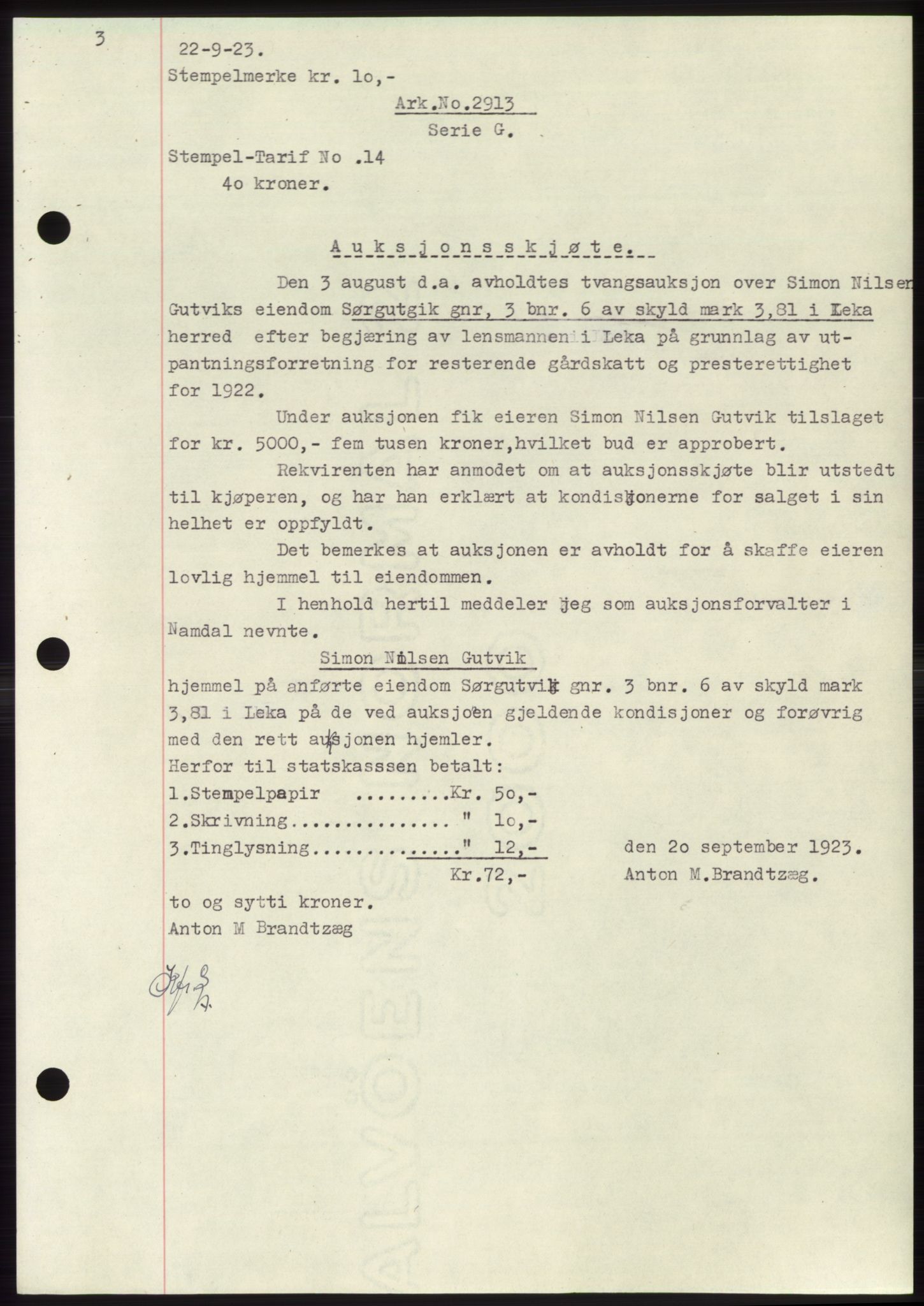 Namdal sorenskriveri, SAT/A-4133/1/2/2C: Pantebok nr. -, 1922-1925, Tingl.dato: 22.09.1923