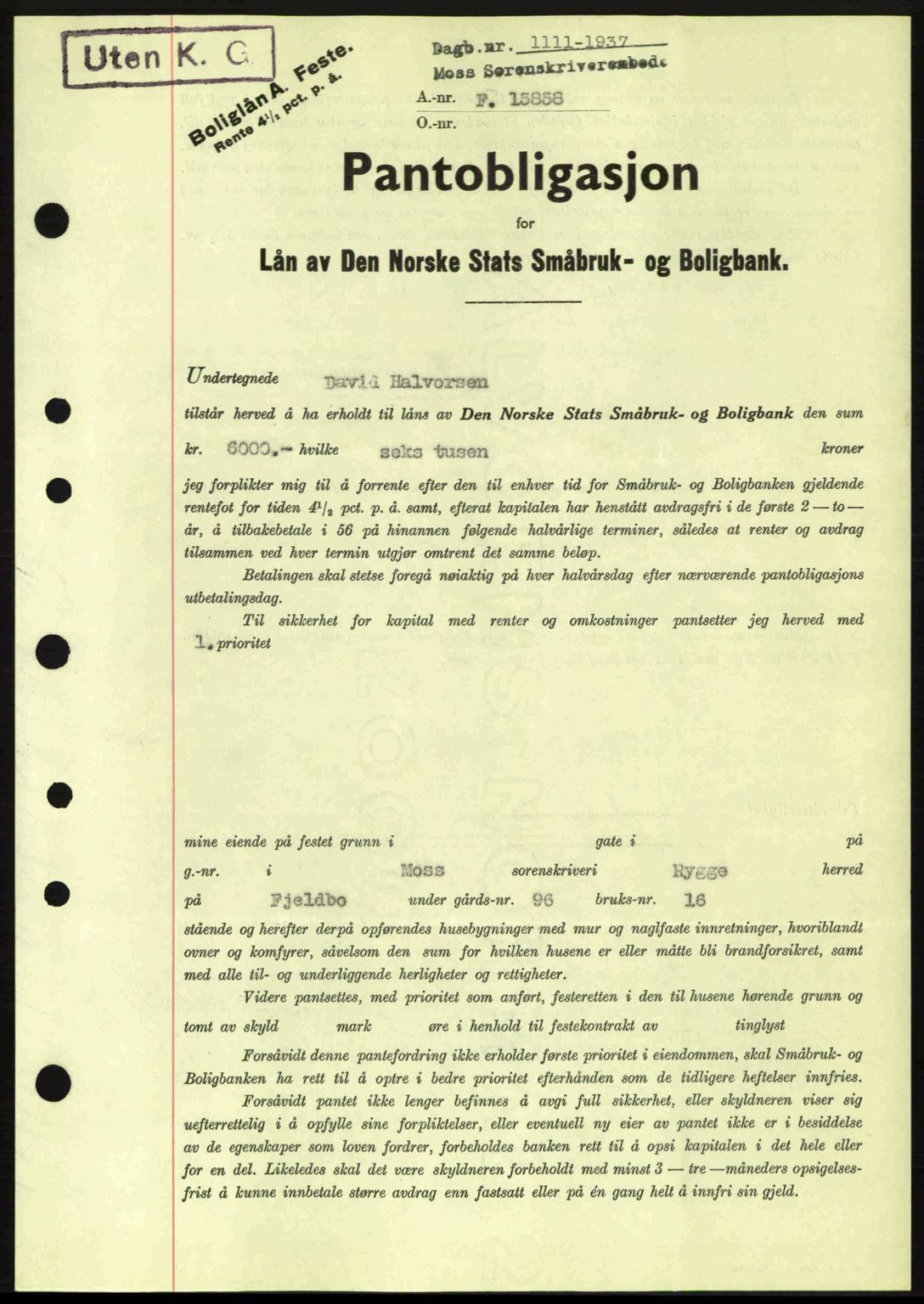 Moss sorenskriveri, SAO/A-10168: Pantebok nr. B3, 1937-1937, Dagboknr: 1111/1937