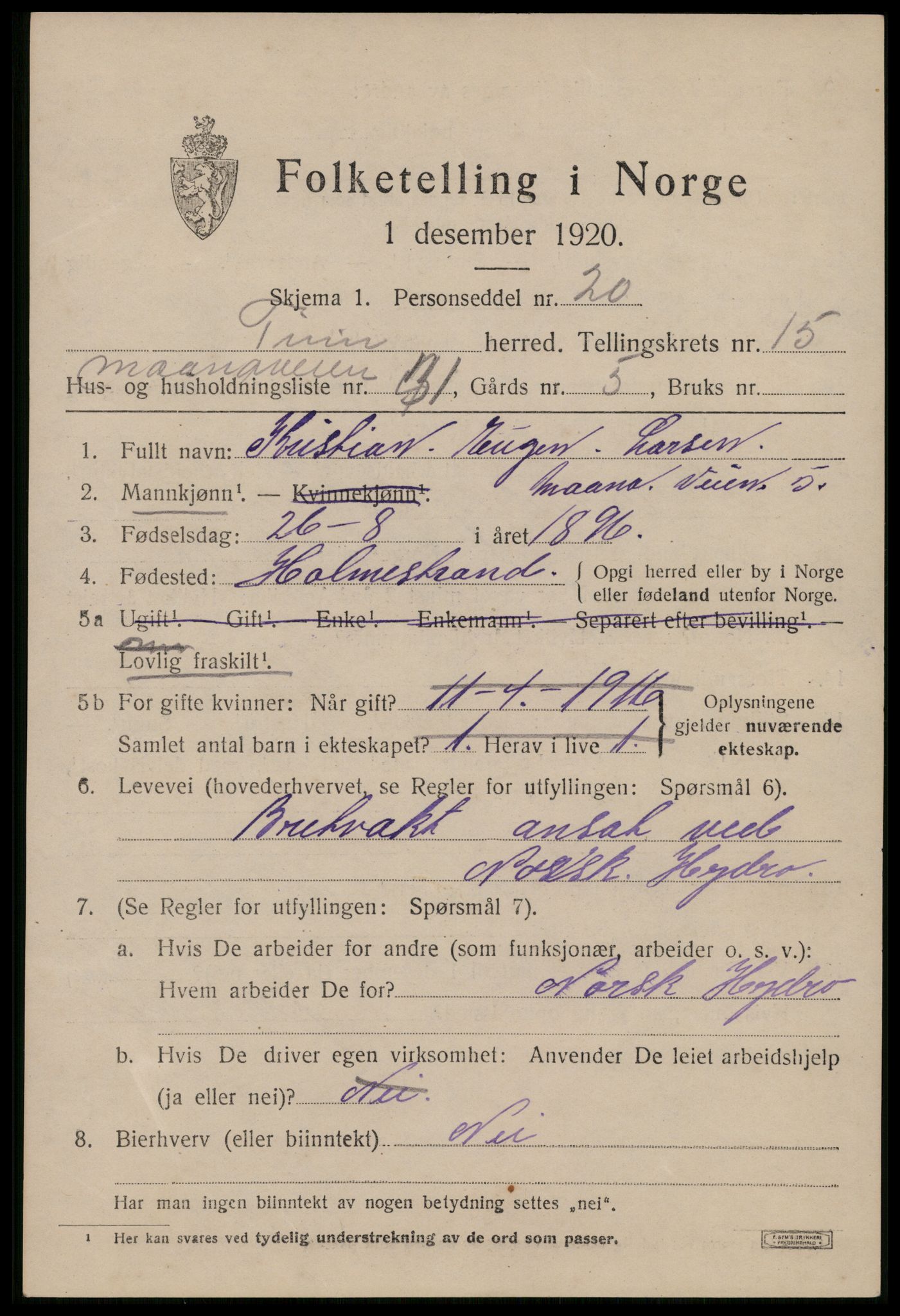 SAKO, Folketelling 1920 for 0826 Tinn herred, 1920, s. 13158