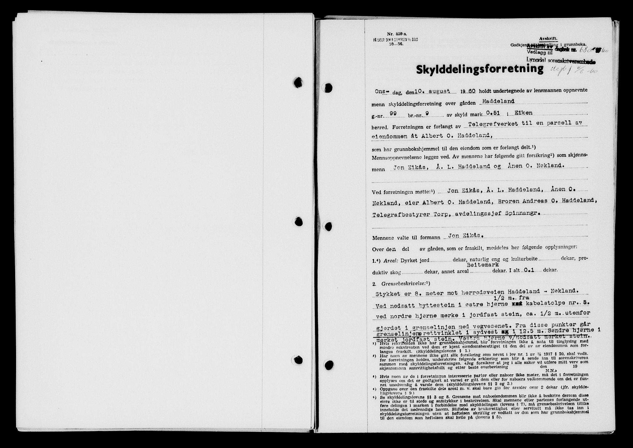 Lyngdal sorenskriveri, AV/SAK-1221-0004/G/Gb/L0680: Pantebok nr. A XXVI, 1960-1960, Dagboknr: 680/1960