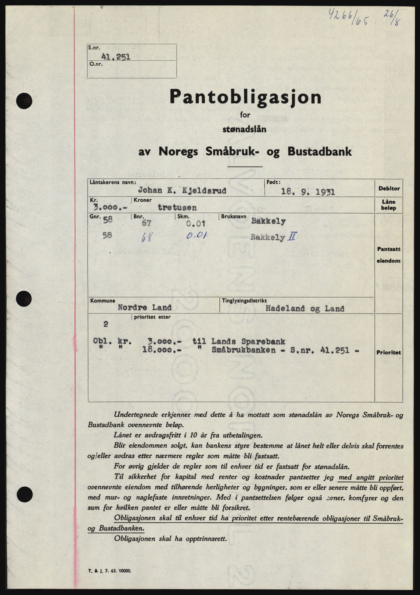 Hadeland og Land tingrett, SAH/TING-010/H/Hb/Hbc/L0060: Pantebok nr. B60, 1965-1965, Dagboknr: 4266/1965