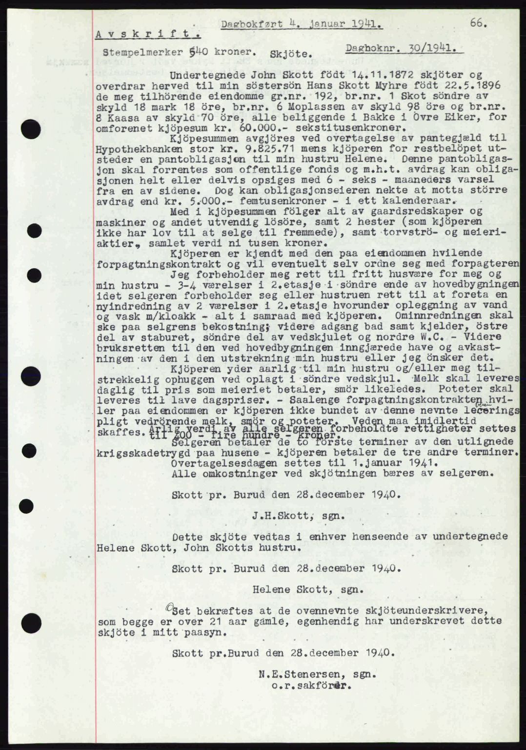 Eiker, Modum og Sigdal sorenskriveri, SAKO/A-123/G/Ga/Gab/L0043: Pantebok nr. A13, 1940-1941, Dagboknr: 30/1941