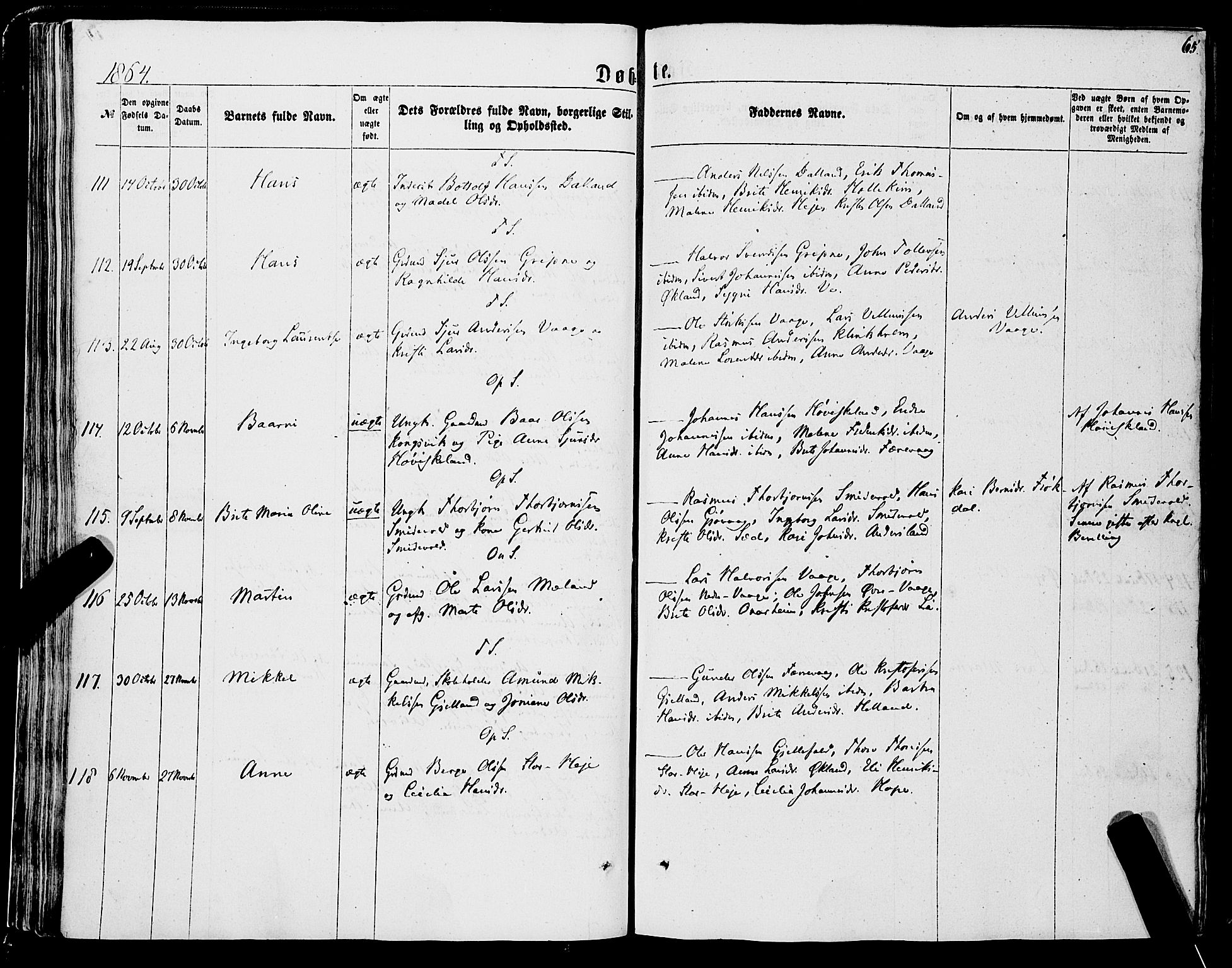 Tysnes sokneprestembete, AV/SAB-A-78601/H/Haa: Ministerialbok nr. A 11, 1860-1871, s. 65