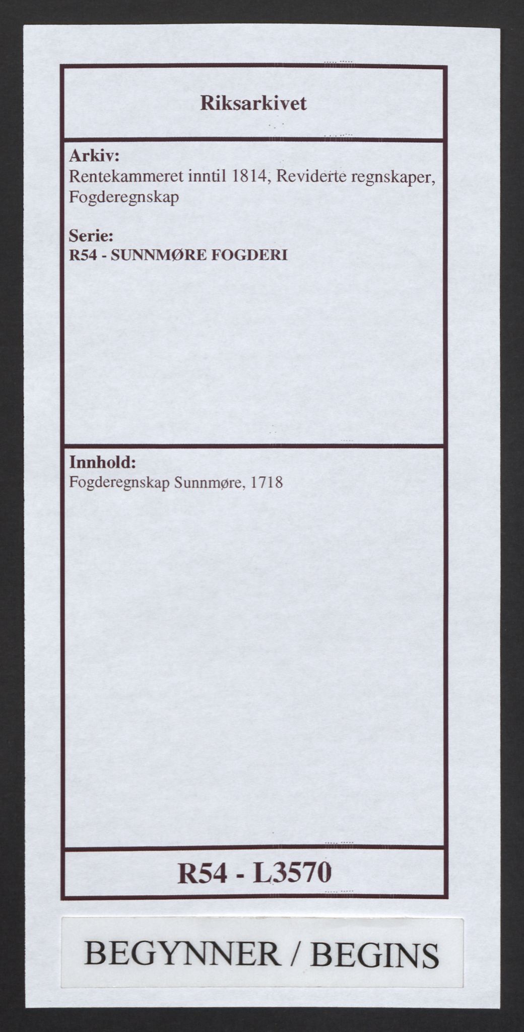 Rentekammeret inntil 1814, Reviderte regnskaper, Fogderegnskap, AV/RA-EA-4092/R54/L3570: Fogderegnskap Sunnmøre, 1718, s. 1