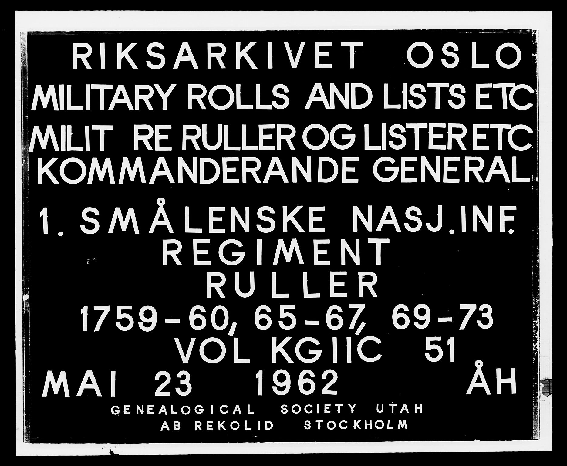 Generalitets- og kommissariatskollegiet, Det kongelige norske kommissariatskollegium, AV/RA-EA-5420/E/Eh/L0051: 1. Smålenske nasjonale infanteriregiment, 1759-1773, s. 1