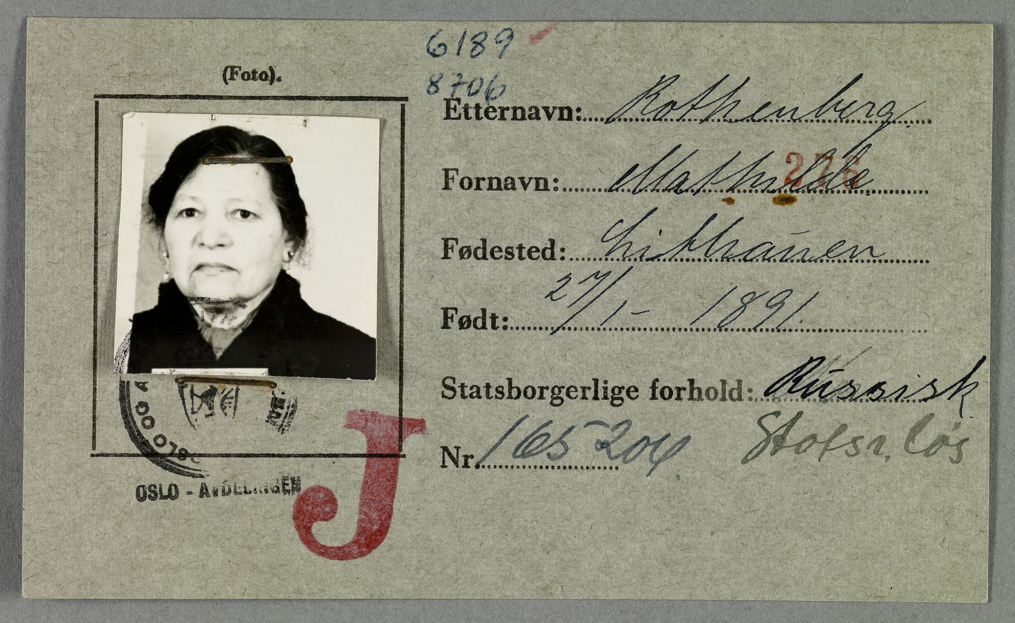 Sosialdepartementet, Våre Falne, AV/RA-S-1708/E/Ee/L0021A: Fotografier av jøder på legitimasjonskort (1941-42), 1941-1942, s. 289