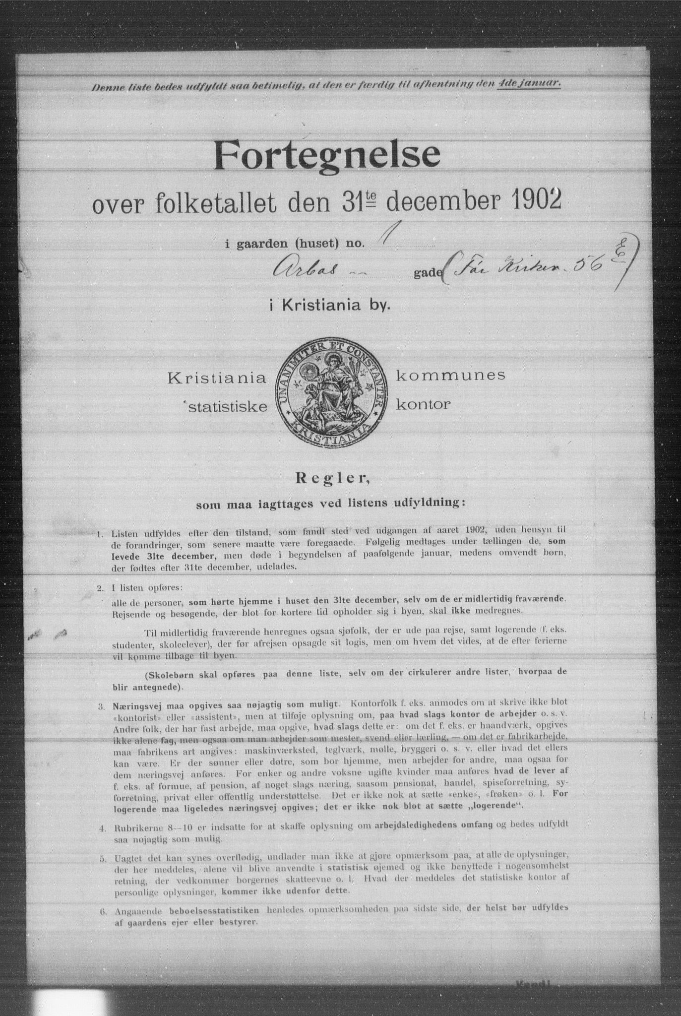 OBA, Kommunal folketelling 31.12.1902 for Kristiania kjøpstad, 1902, s. 465