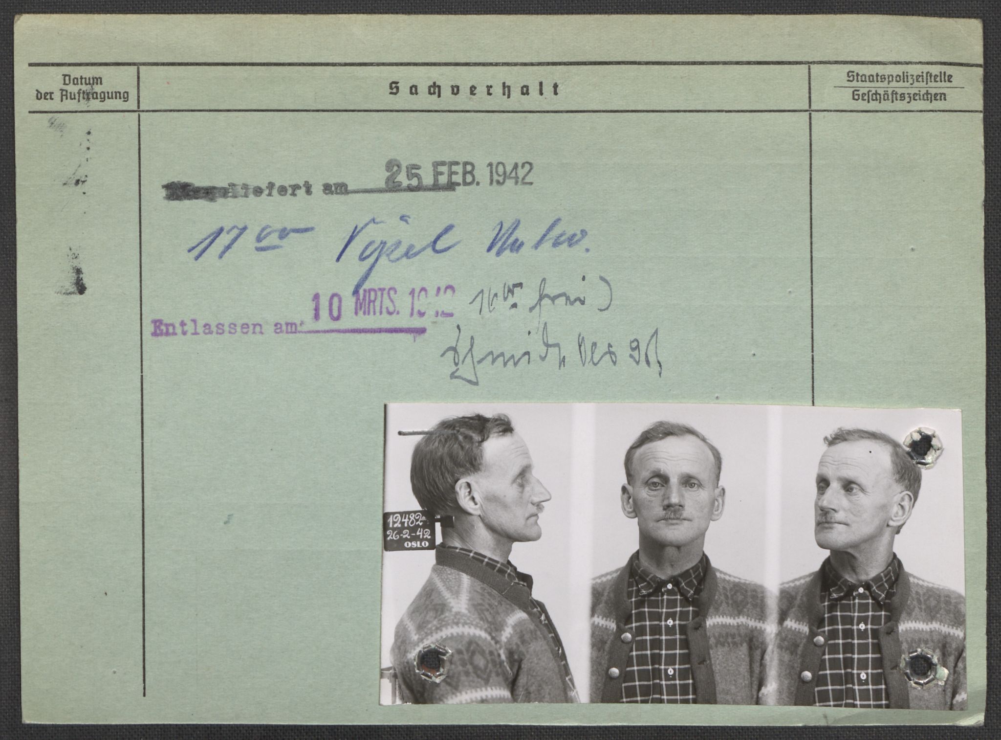 Befehlshaber der Sicherheitspolizei und des SD, RA/RAFA-5969/E/Ea/Eaa/L0008: Register over norske fanger i Møllergata 19: Oelze-Ru, 1940-1945, s. 457