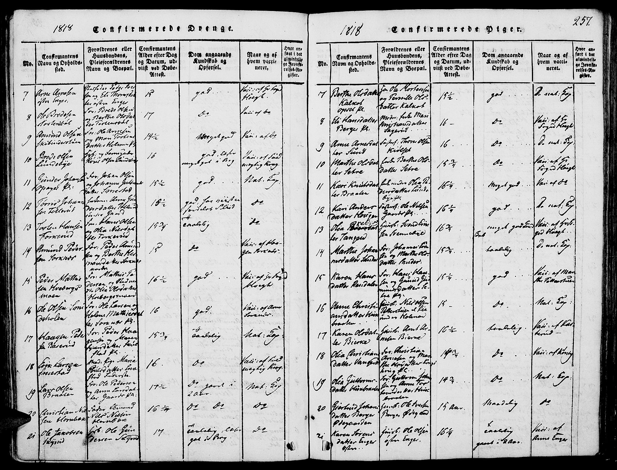 Grue prestekontor, AV/SAH-PREST-036/H/Ha/Haa/L0006: Ministerialbok nr. 6, 1814-1830, s. 257