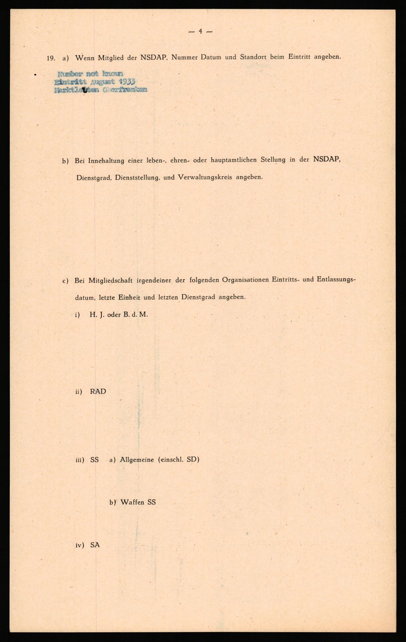 Forsvaret, Forsvarets overkommando II, RA/RAFA-3915/D/Db/L0034: CI Questionaires. Tyske okkupasjonsstyrker i Norge. Tyskere., 1945-1946, s. 93