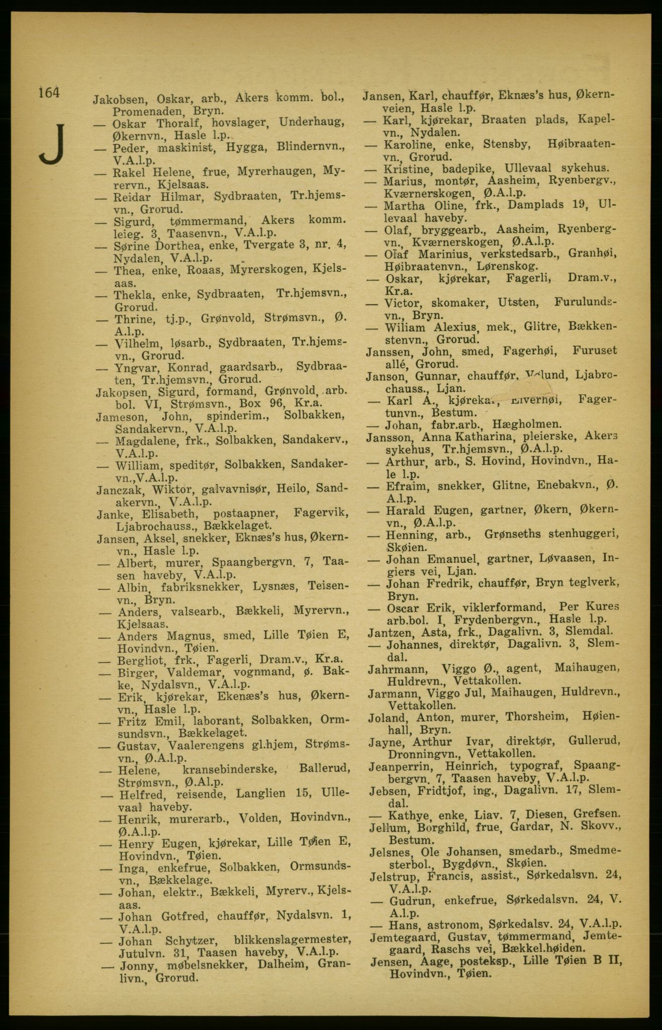 Aker adressebok/adressekalender, PUBL/001/A/003: Akers adressekalender, 1924-1925, s. 164