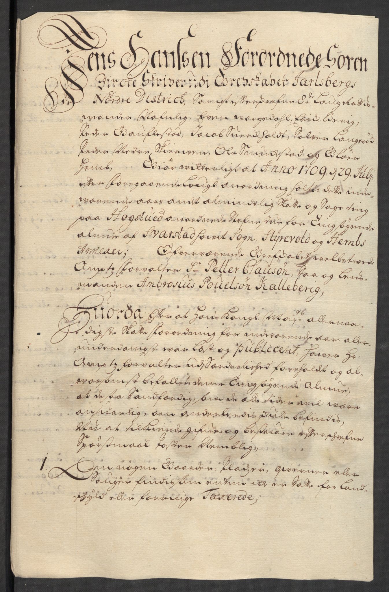 Rentekammeret inntil 1814, Reviderte regnskaper, Fogderegnskap, RA/EA-4092/R32/L1874: Fogderegnskap Jarlsberg grevskap, 1709, s. 131