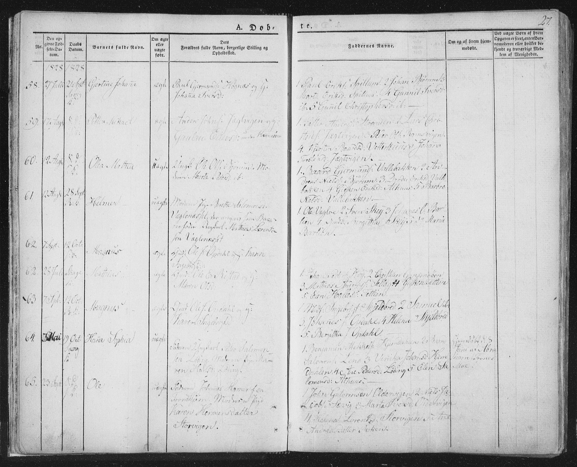 Ministerialprotokoller, klokkerbøker og fødselsregistre - Nord-Trøndelag, SAT/A-1458/764/L0551: Ministerialbok nr. 764A07a, 1824-1864, s. 27