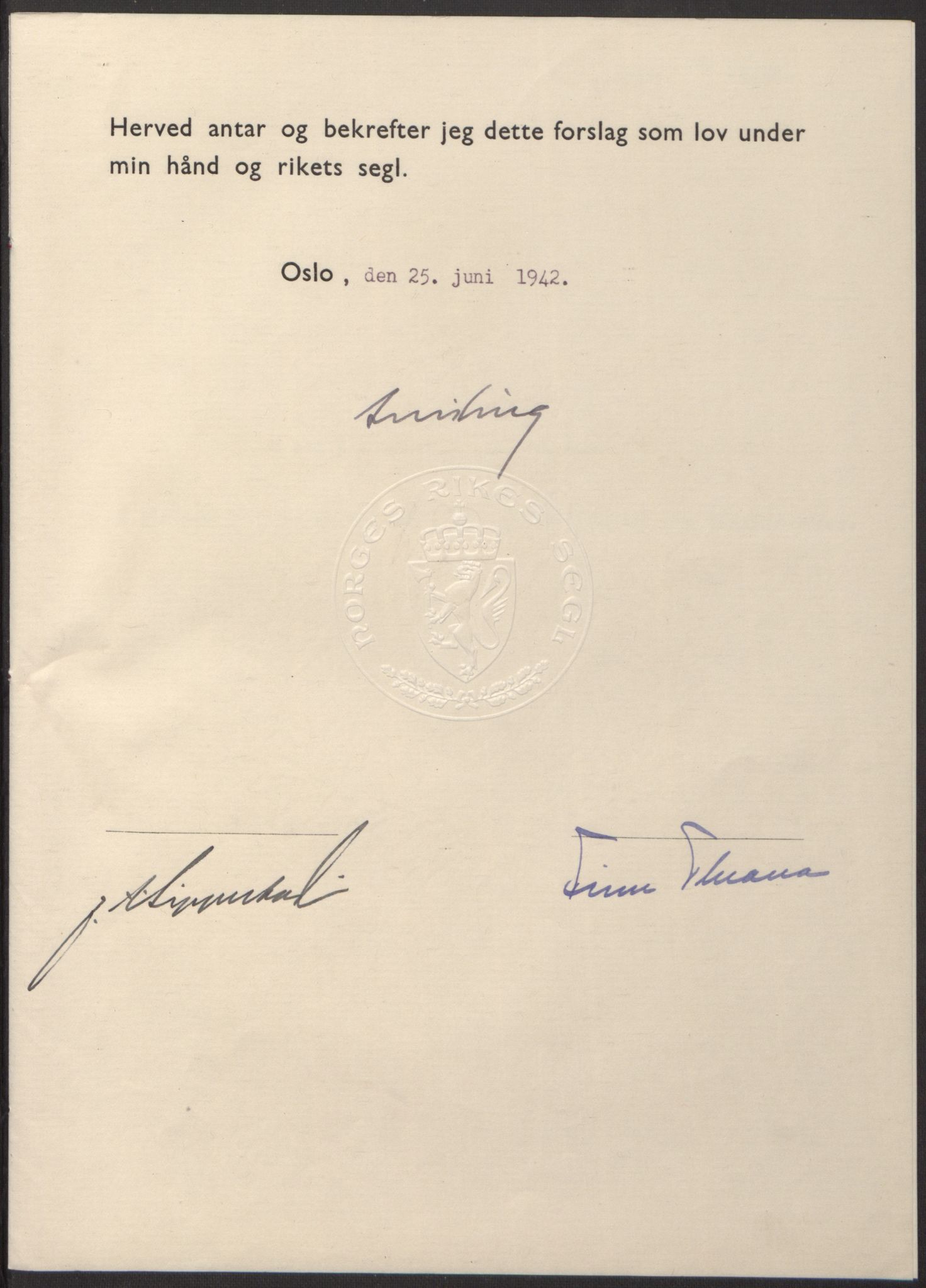 NS-administrasjonen 1940-1945 (Statsrådsekretariatet, de kommisariske statsråder mm), AV/RA-S-4279/D/Db/L0098: Lover II, 1942, s. 145