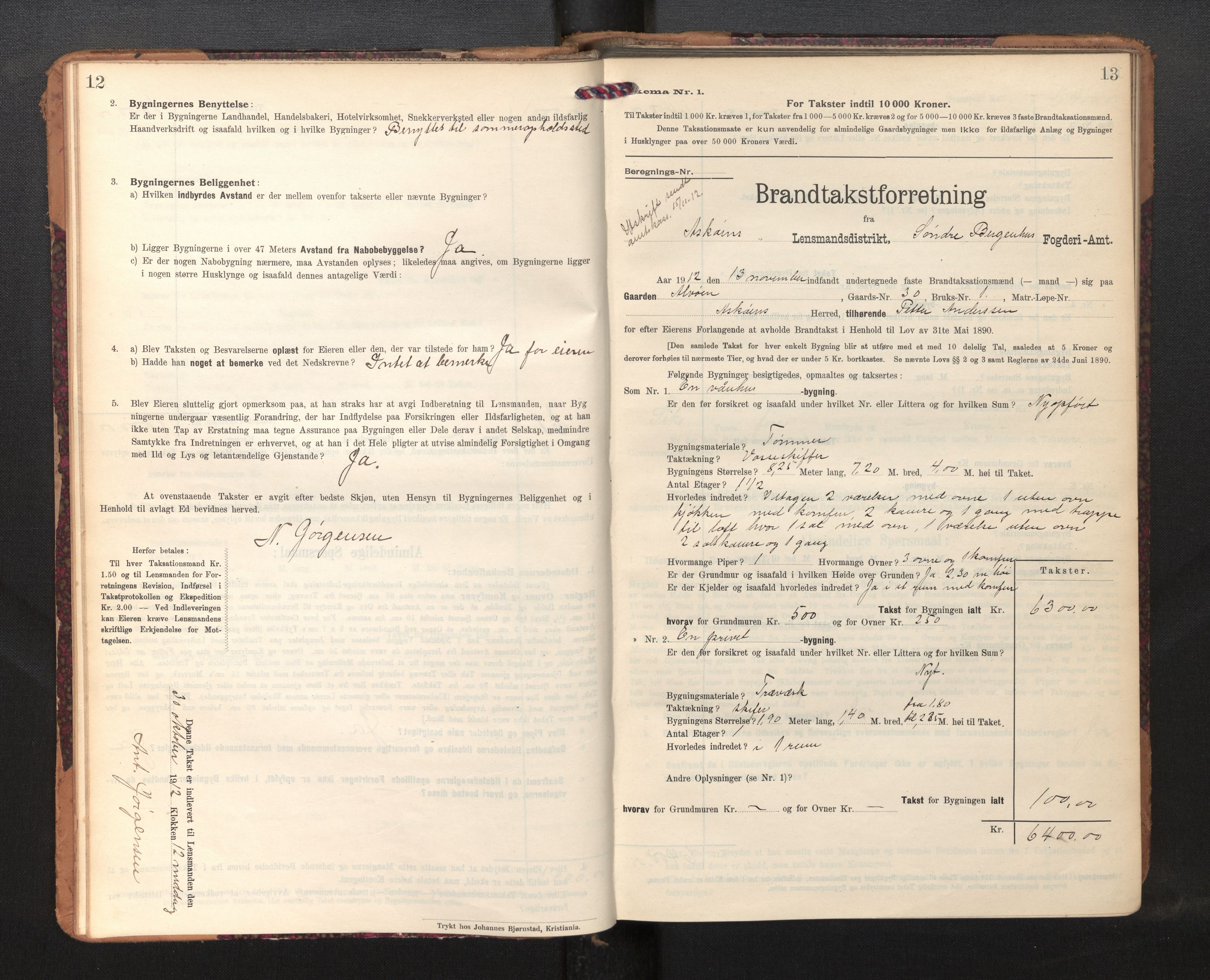 Lensmannen i Askøy, AV/SAB-A-31001/0012/L0007: Branntakstprotokoll, skjematakst, 1910-1919, s. 12-13