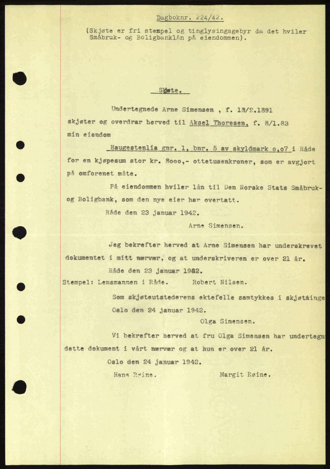 Moss sorenskriveri, SAO/A-10168: Pantebok nr. A9, 1941-1942, Dagboknr: 224/1942