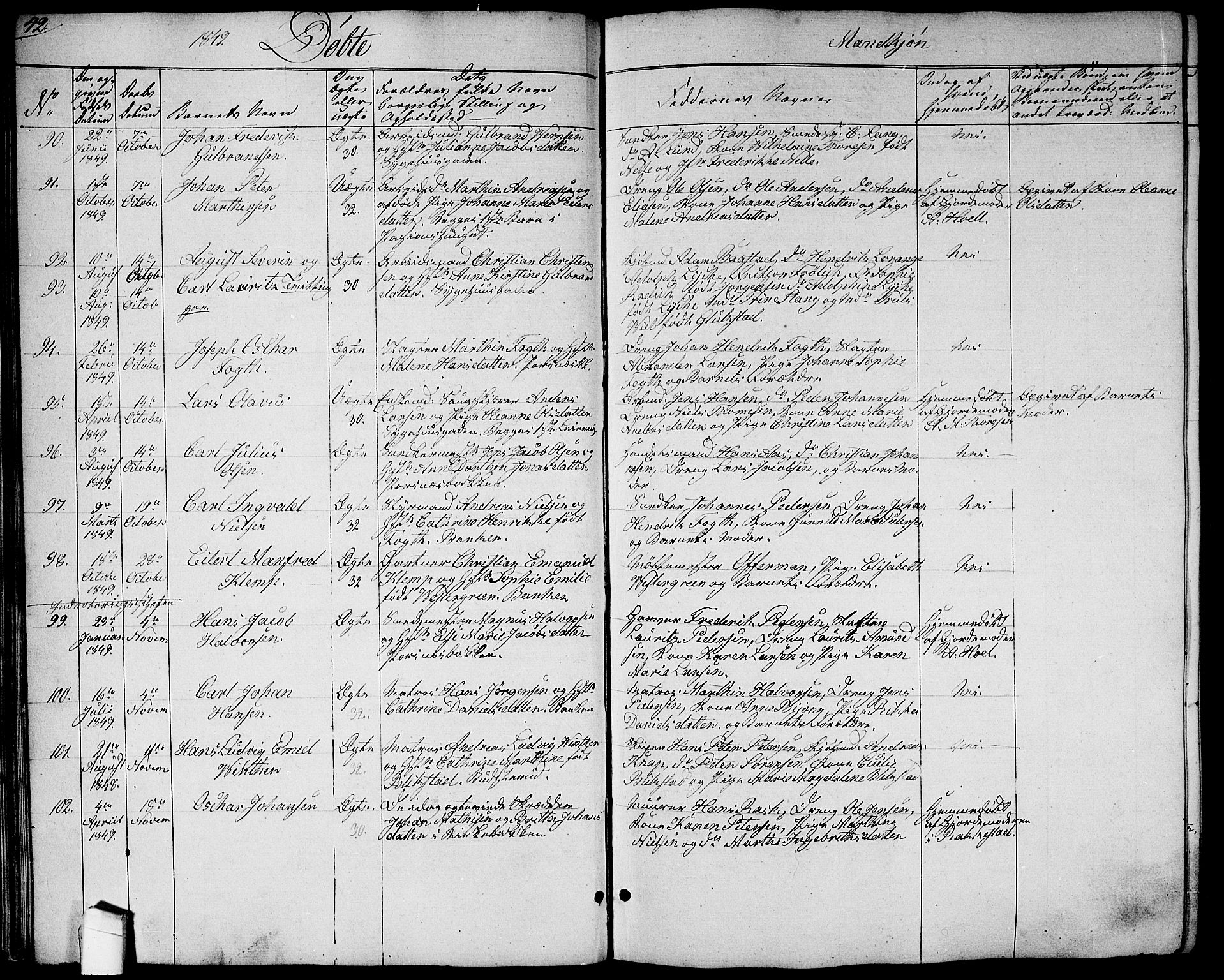 Halden prestekontor Kirkebøker, AV/SAO-A-10909/G/Ga/L0004: Klokkerbok nr. 4, 1845-1854, s. 42
