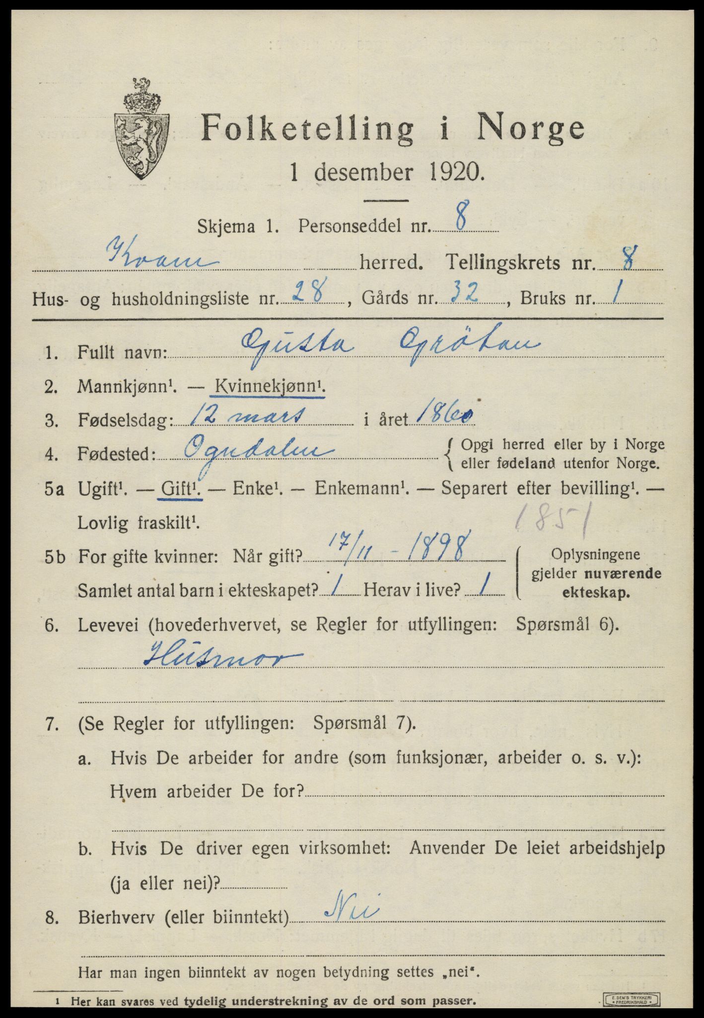 SAT, Folketelling 1920 for 1735 Kvam herred, 1920, s. 2311