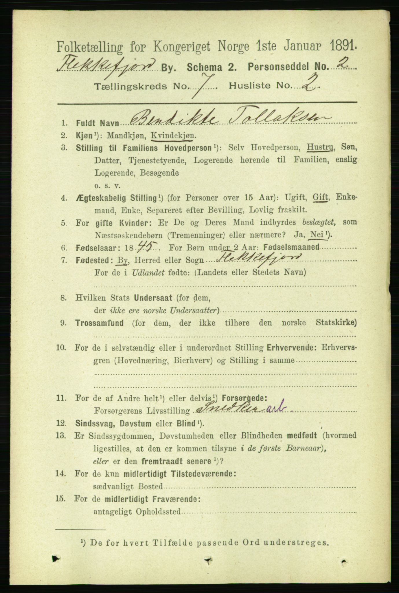 RA, Folketelling 1891 for 1004 Flekkefjord kjøpstad, 1891, s. 1287