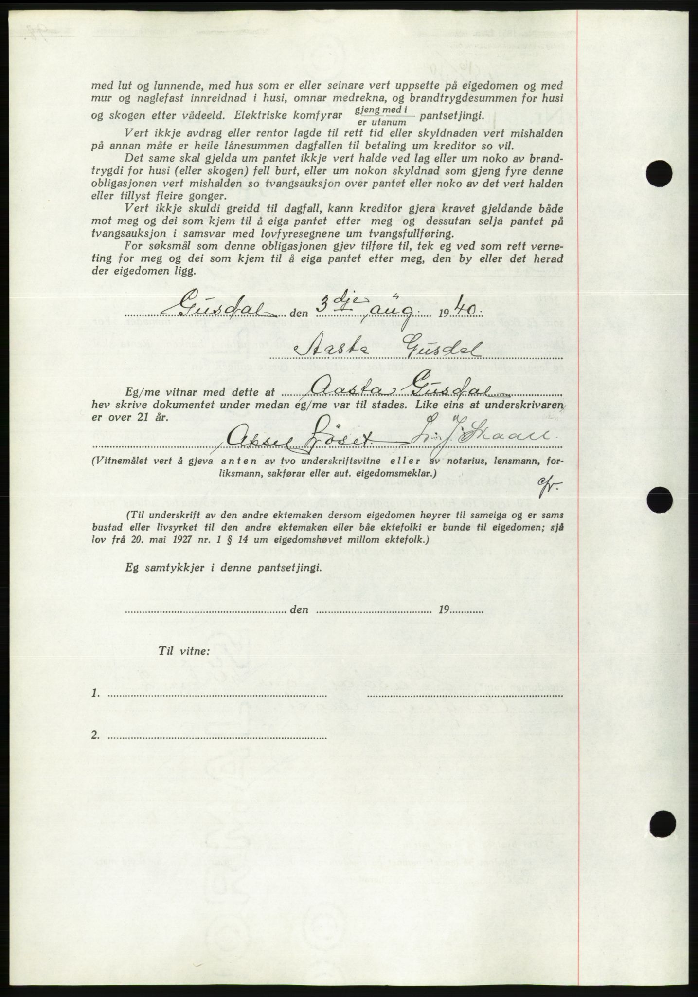 Søre Sunnmøre sorenskriveri, AV/SAT-A-4122/1/2/2C/L0070: Pantebok nr. 64, 1940-1941, Dagboknr: 516/1940