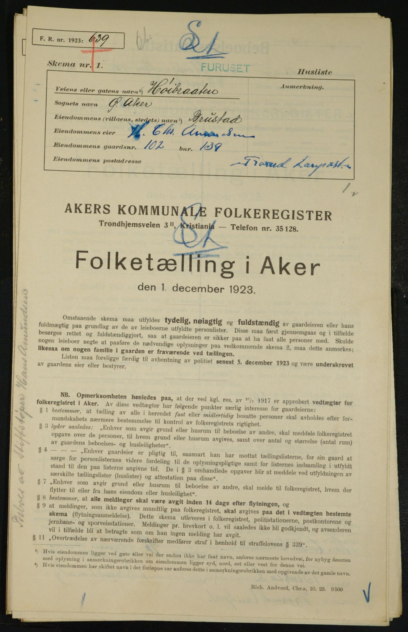 , Kommunal folketelling 1.12.1923 for Aker, 1923, s. 27367