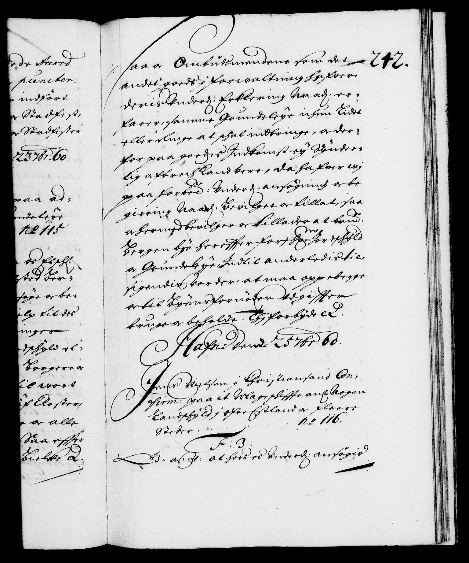 Danske Kanselli 1572-1799, RA/EA-3023/F/Fc/Fca/Fcaa/L0009: Norske registre (mikrofilm), 1657-1660, s. 242a