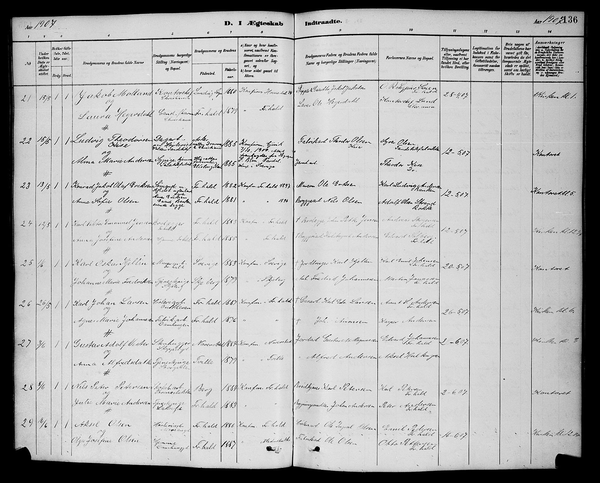 Halden prestekontor Kirkebøker, AV/SAO-A-10909/G/Ga/L0009: Klokkerbok nr. 9, 1885-1908, s. 136