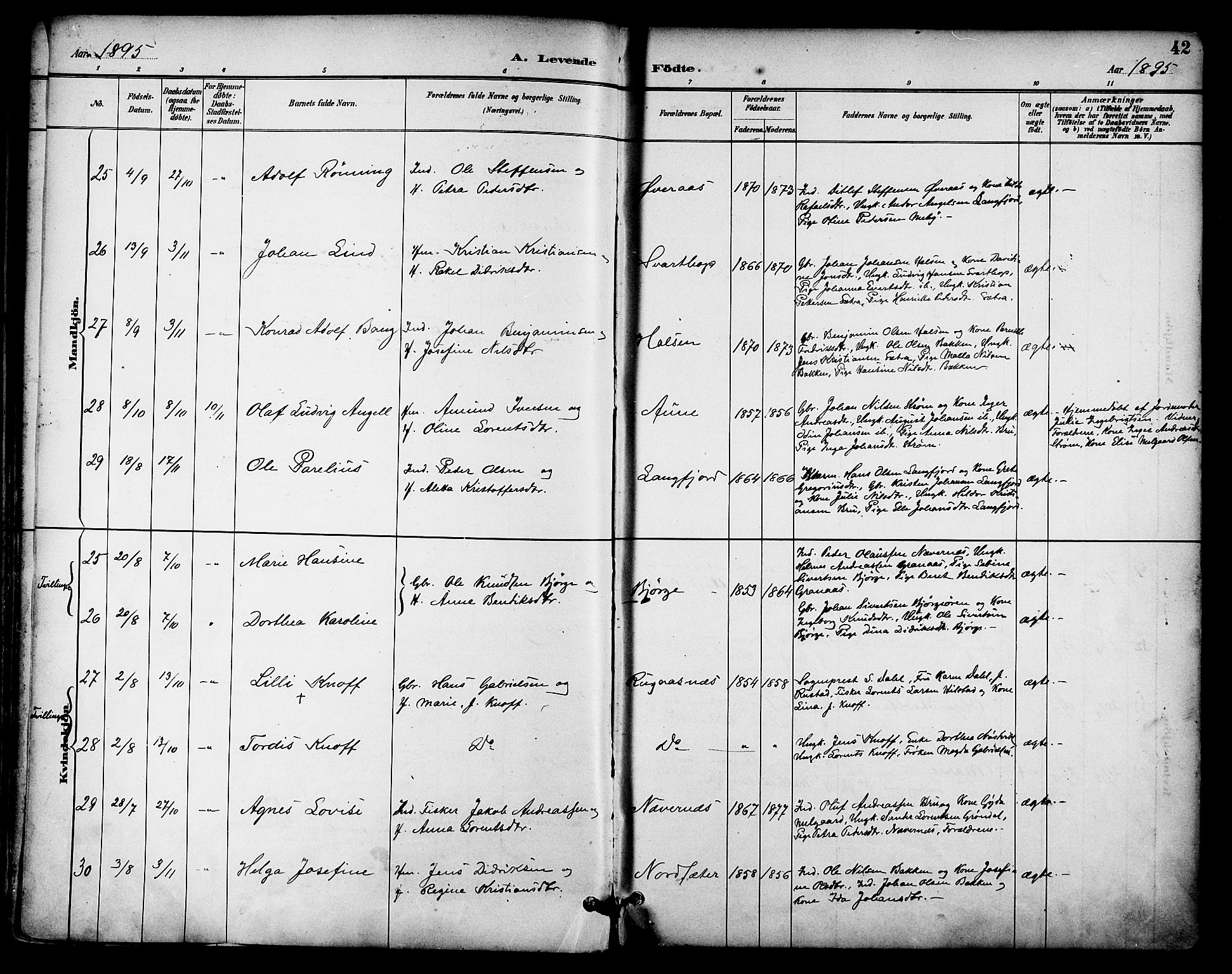 Ministerialprotokoller, klokkerbøker og fødselsregistre - Nordland, SAT/A-1459/814/L0226: Ministerialbok nr. 814A07, 1886-1898, s. 42