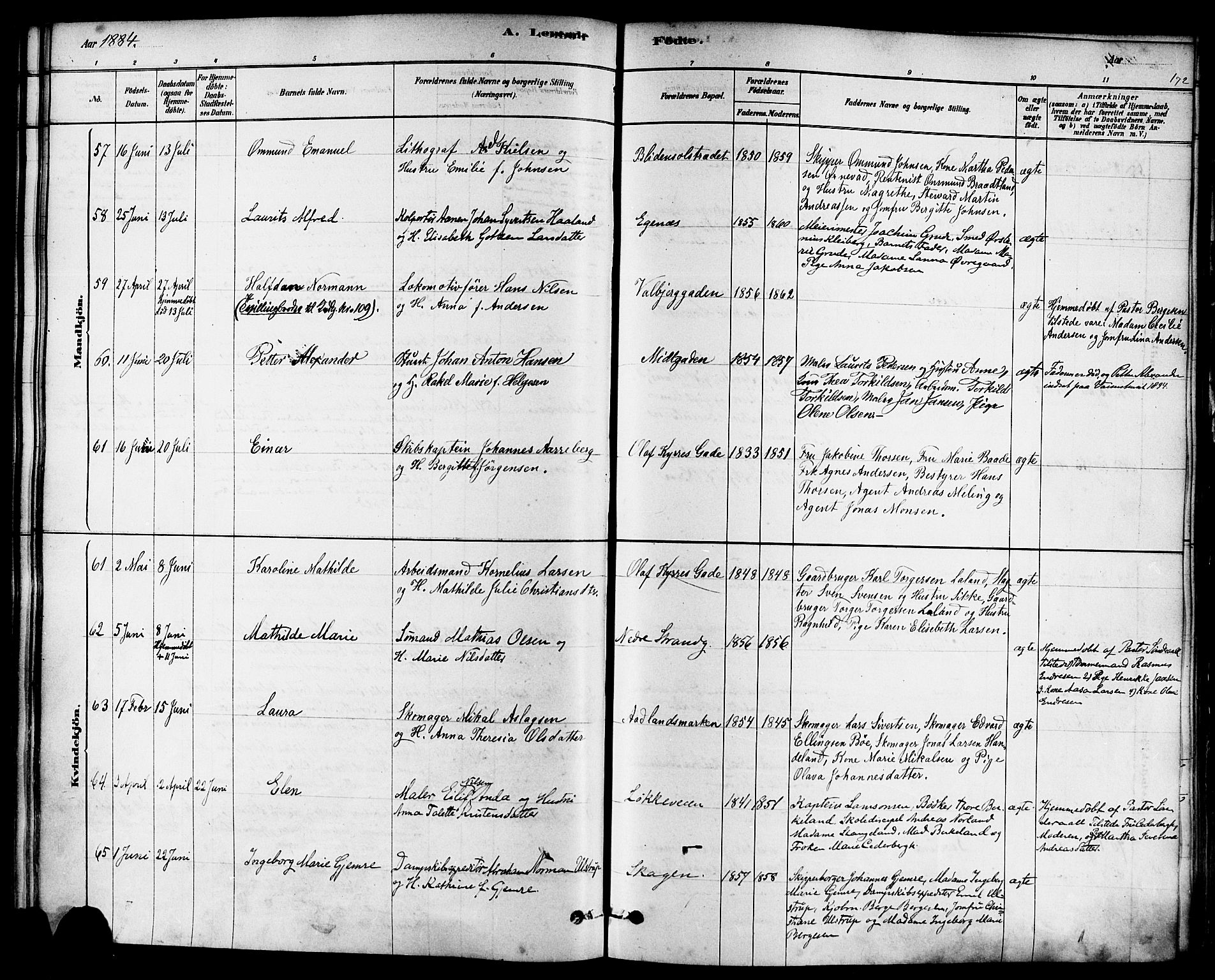 Domkirken sokneprestkontor, SAST/A-101812/001/30/30BA/L0026: Ministerialbok nr. A 25, 1878-1889, s. 172