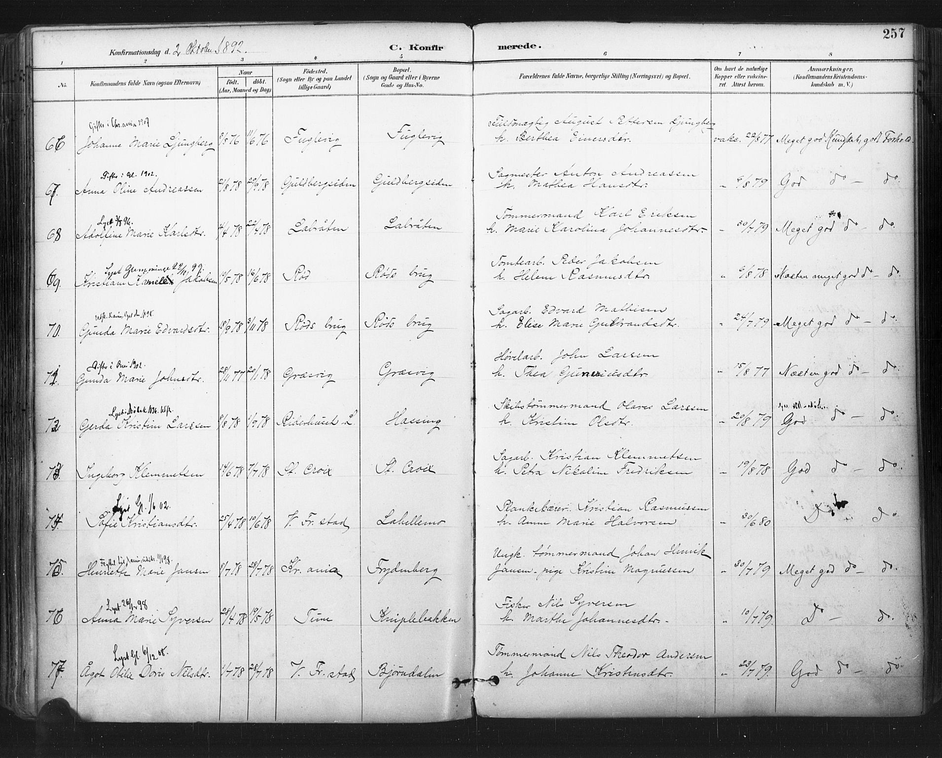 Glemmen prestekontor Kirkebøker, AV/SAO-A-10908/F/Fa/L0013: Ministerialbok nr. 13, 1892-1907, s. 257