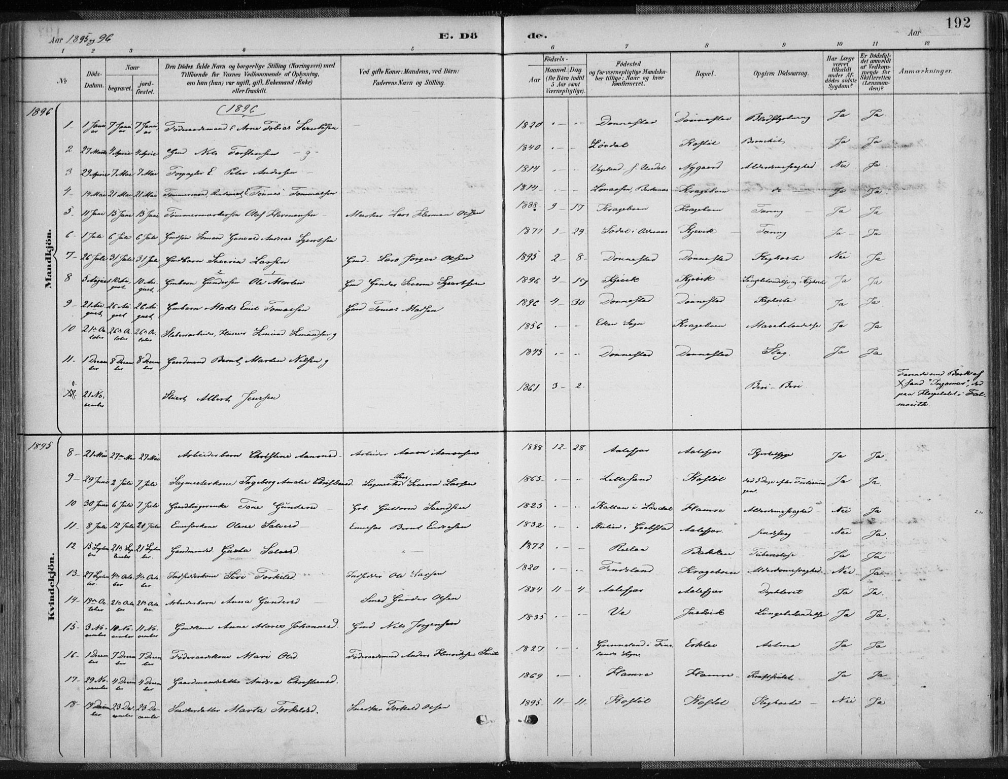 Tveit sokneprestkontor, SAK/1111-0043/F/Fa/L0007: Ministerialbok nr. A 7, 1887-1908, s. 192