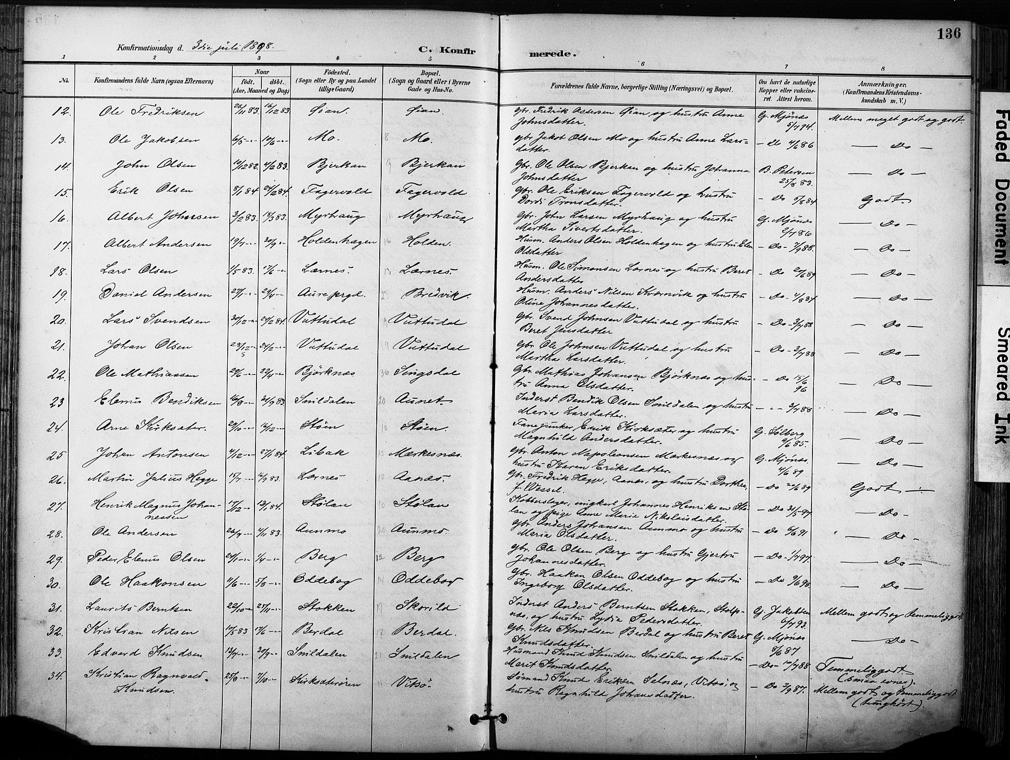 Ministerialprotokoller, klokkerbøker og fødselsregistre - Sør-Trøndelag, SAT/A-1456/630/L0497: Ministerialbok nr. 630A10, 1896-1910, s. 136