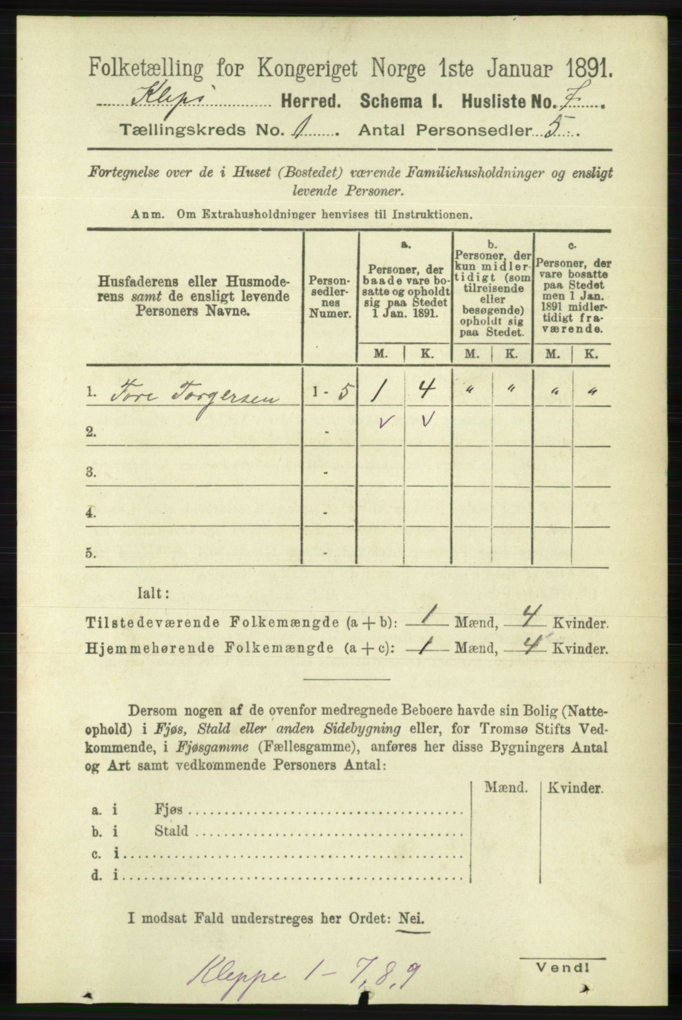RA, Folketelling 1891 for 1120 Klepp herred, 1891, s. 34