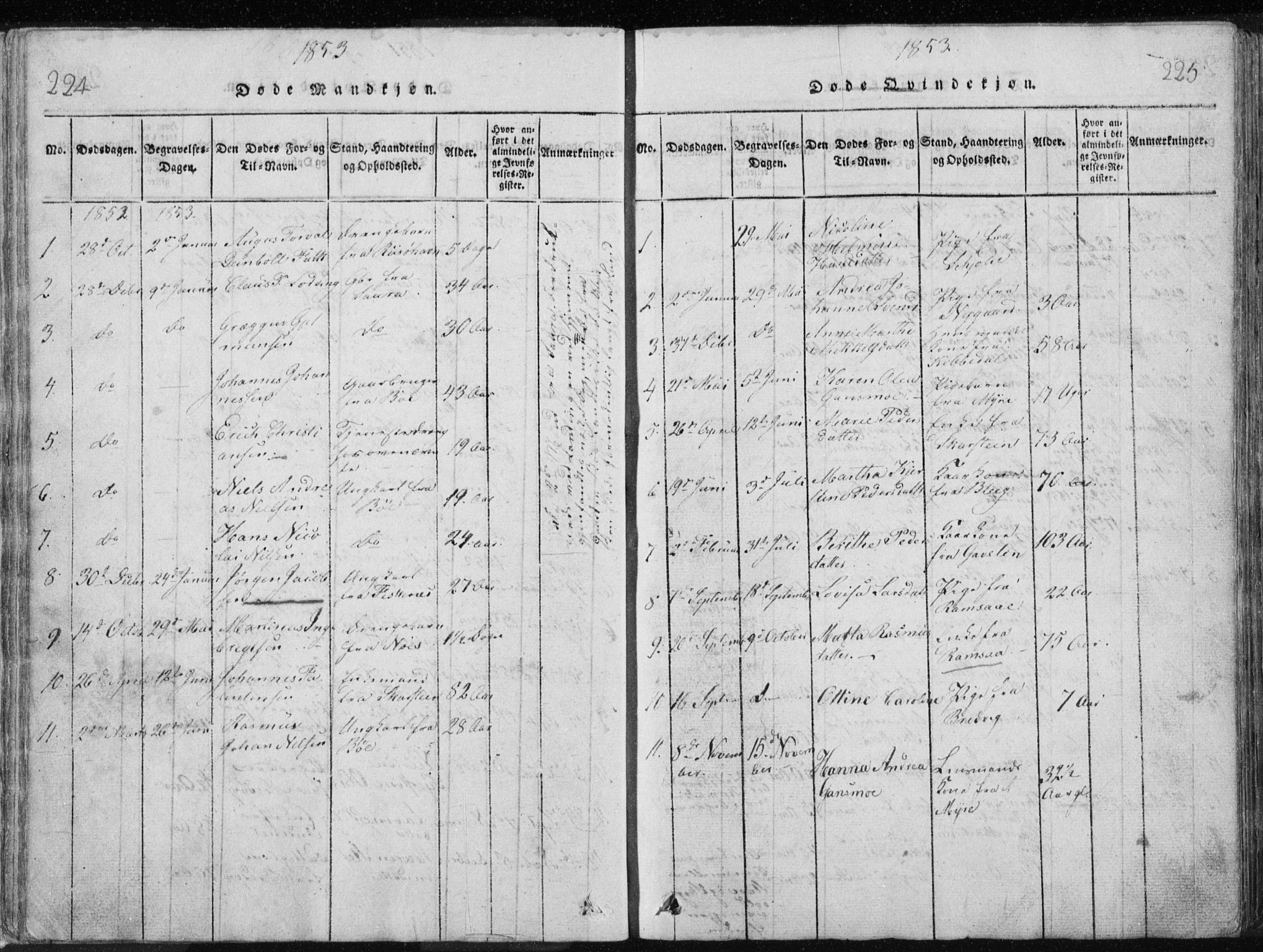 Ministerialprotokoller, klokkerbøker og fødselsregistre - Nordland, AV/SAT-A-1459/897/L1411: Klokkerbok nr. 897C01, 1820-1866, s. 224-225