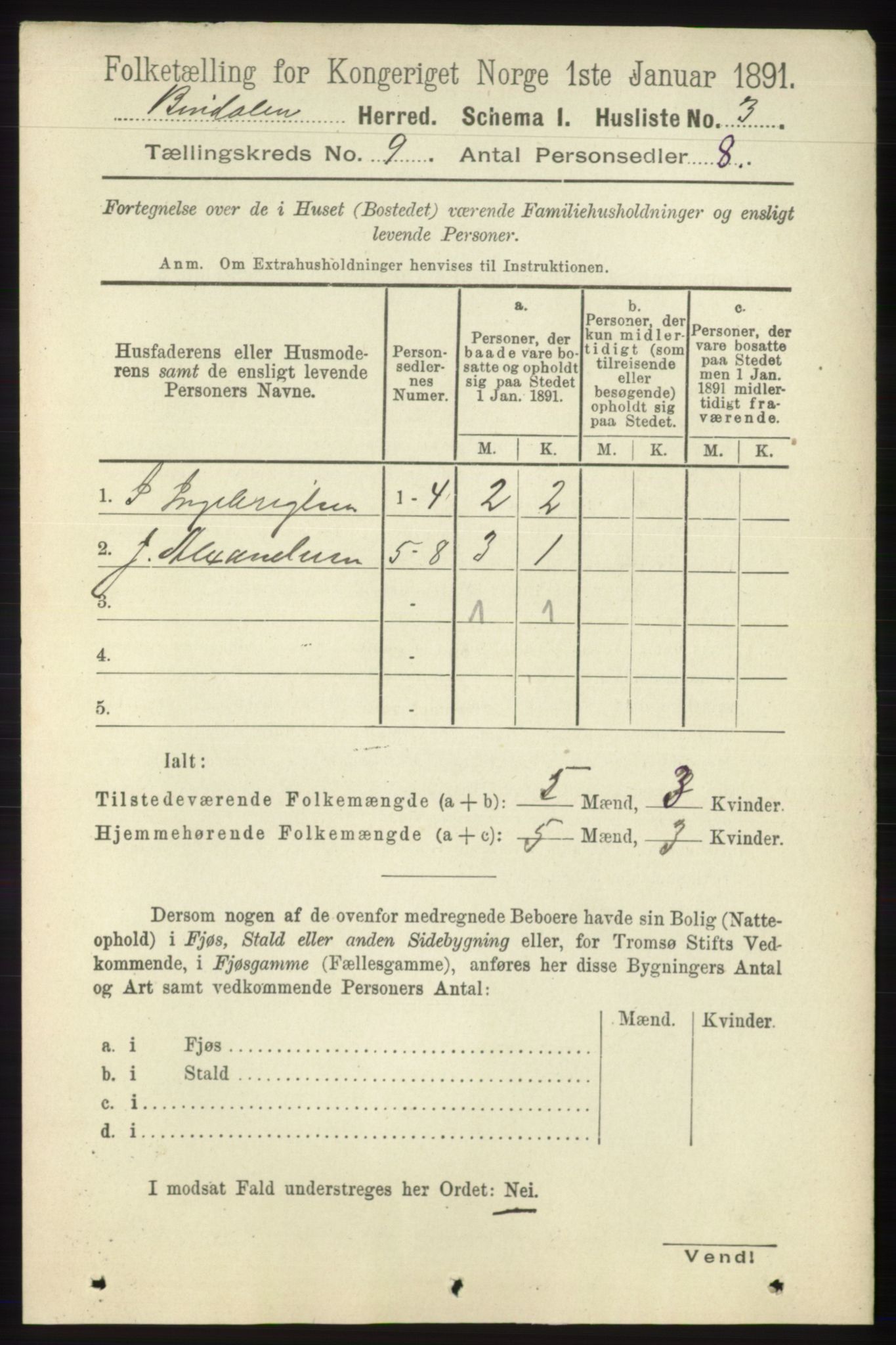 RA, Folketelling 1891 for 1811 Bindal herred, 1891, s. 2920