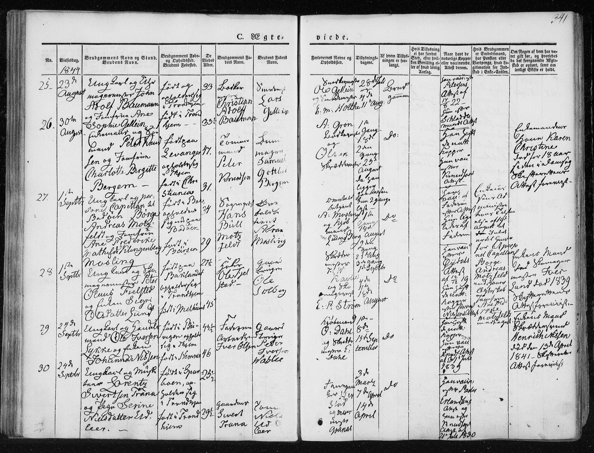 Ministerialprotokoller, klokkerbøker og fødselsregistre - Sør-Trøndelag, SAT/A-1456/601/L0049: Ministerialbok nr. 601A17, 1839-1847, s. 341