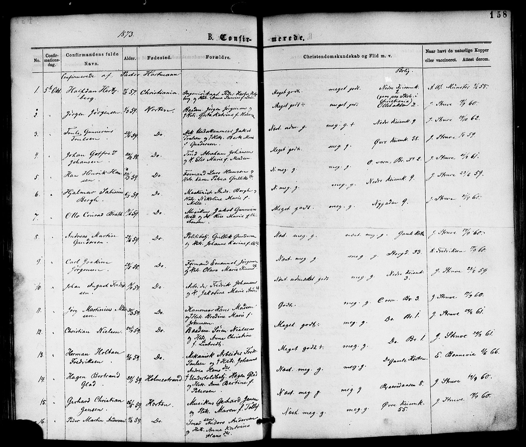 Horten kirkebøker, AV/SAKO-A-348/F/Fa/L0002: Ministerialbok nr. 2, 1872-1877, s. 158
