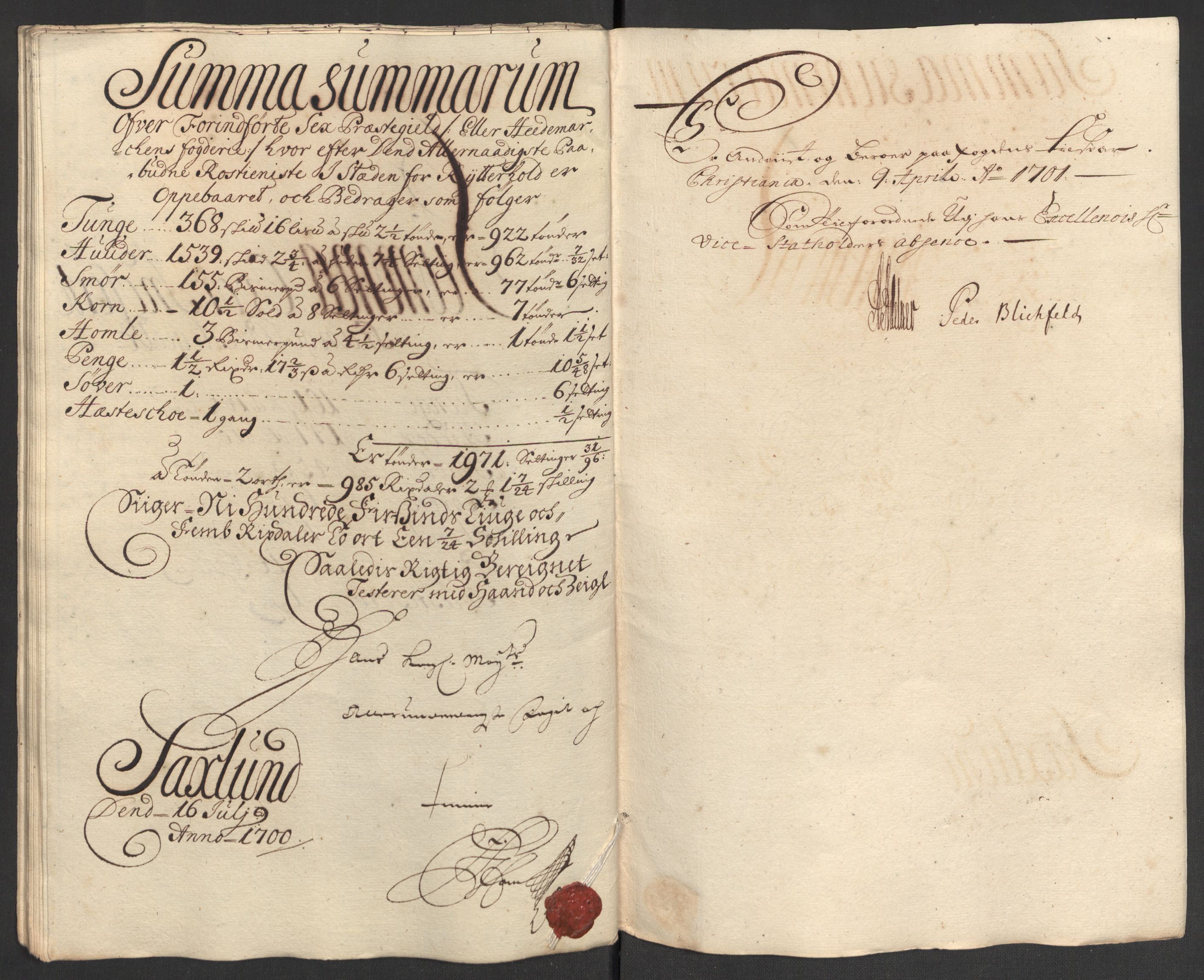 Rentekammeret inntil 1814, Reviderte regnskaper, Fogderegnskap, AV/RA-EA-4092/R16/L1039: Fogderegnskap Hedmark, 1700, s. 181