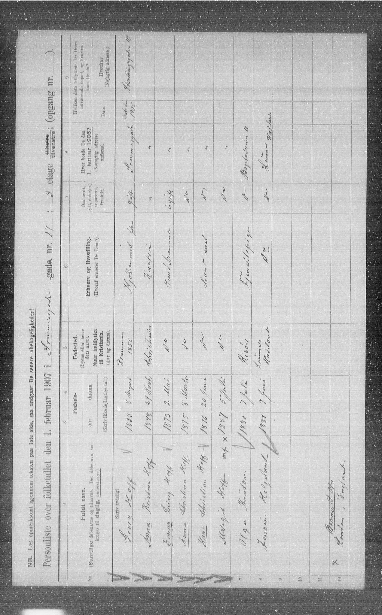 OBA, Kommunal folketelling 1.2.1907 for Kristiania kjøpstad, 1907, s. 50978