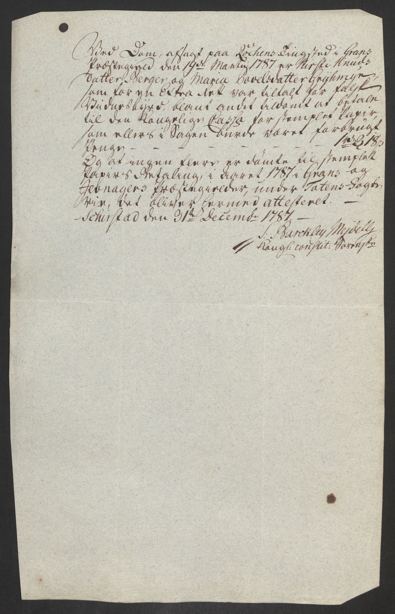 Rentekammeret inntil 1814, Reviderte regnskaper, Fogderegnskap, AV/RA-EA-4092/R19/L1374: Fogderegnskap Toten, Hadeland og Vardal, 1787, s. 208